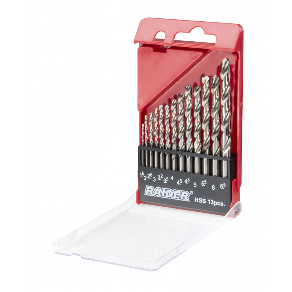 RAIDER Set 13 burghie HSS ø 1.5 – 6.5 mm Fabricat din otel rapid Cutie de depozitare practica
