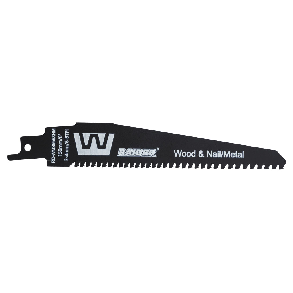 RAIDER Lama fierastrau sabie W&N 150mm 3-4mm 6-8TPI RD-WMS956XHM Cuțitul W&M RD-WMS956XHM este proiectat pentru tăierea eficientă a metalului și lemnului Cu o lungime de 150 mm, asigură