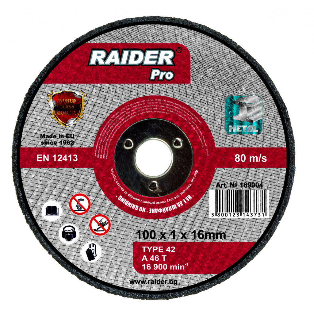 RAIDER Disc pentru taiat metal 100x1x16mm Pentru polizorul pneumatic Viteza periferica maxima: 80 m / s