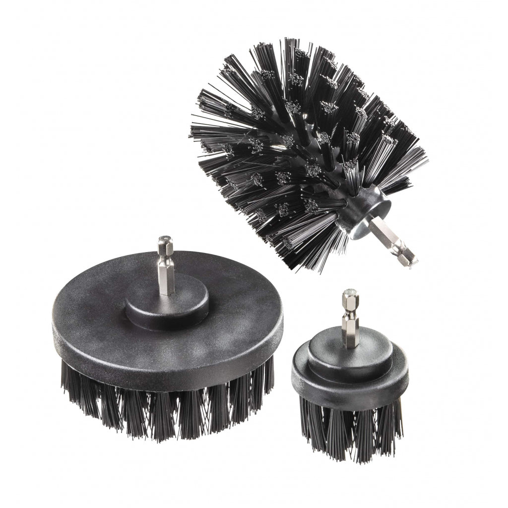 RAIDER Set 3 perii plastic Ø50H26 Ø100H26 Ø90H90mm prindere HEX 1/4 Utilizat pentru curățarea roților, chiuvetelor, lavoarelor, robinetelor, covoarelor, covoarelor, tapițeriei, rosturilor