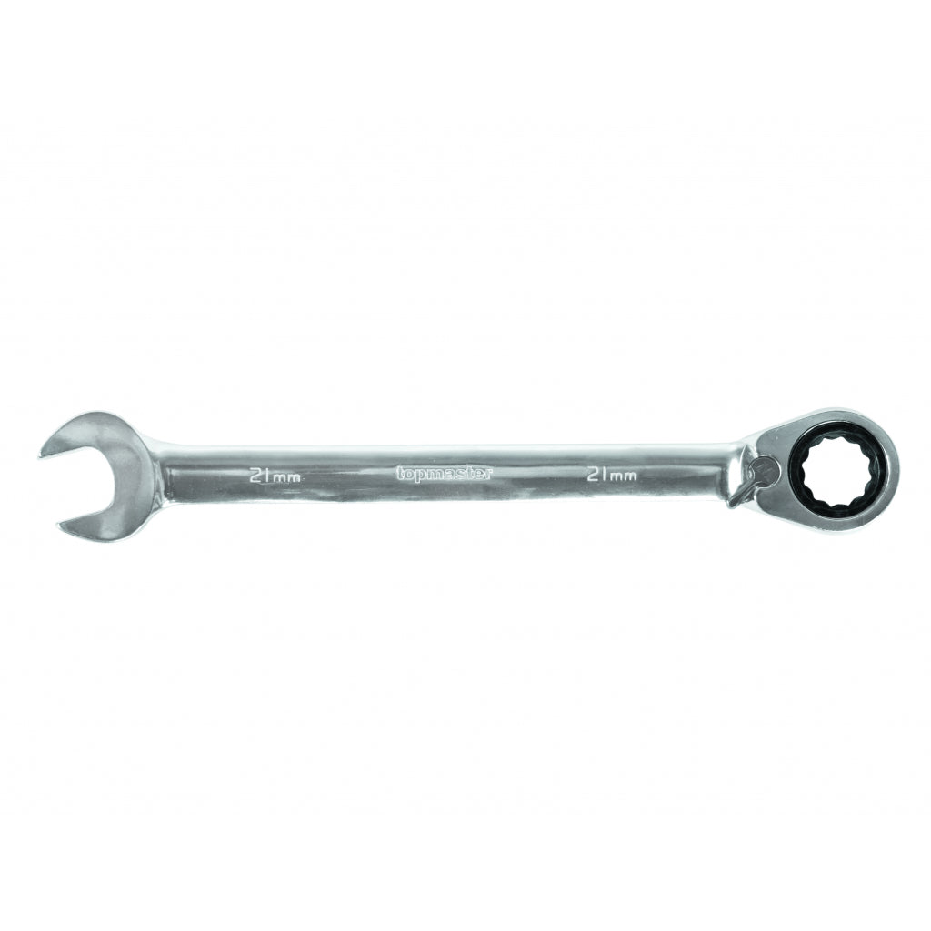 TOP MASTER PRO Cheie combinata cu clichet reversibil 17mm REVERS CR-V TMP Capatul cheii este inclinat cu 15 ° pentru lucru facil in spatii inaccesibile Material: otel crom-vanadiu de inalta cali