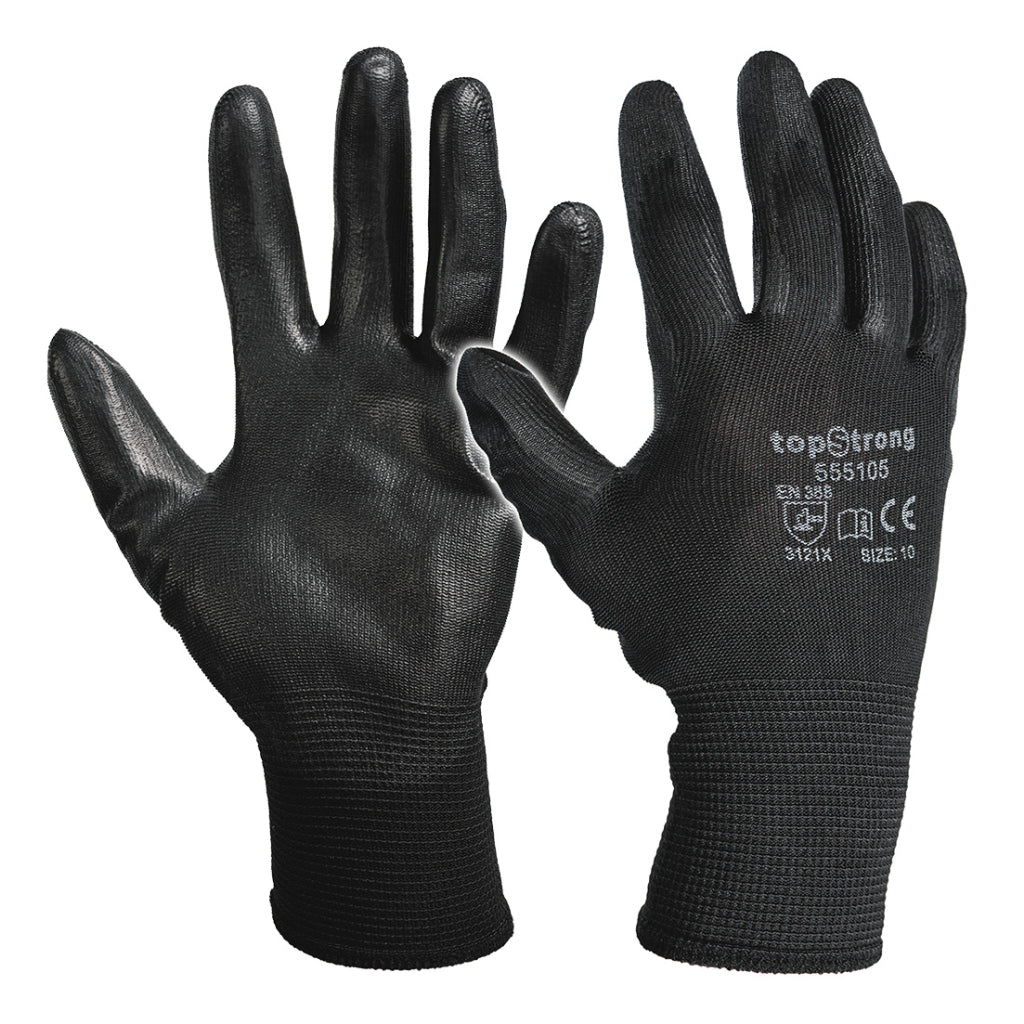 TOP STRONG Manusi poliuretan- negru, marime 10 Complet acoperite cu poliuretan Din poliester fara cusaturi