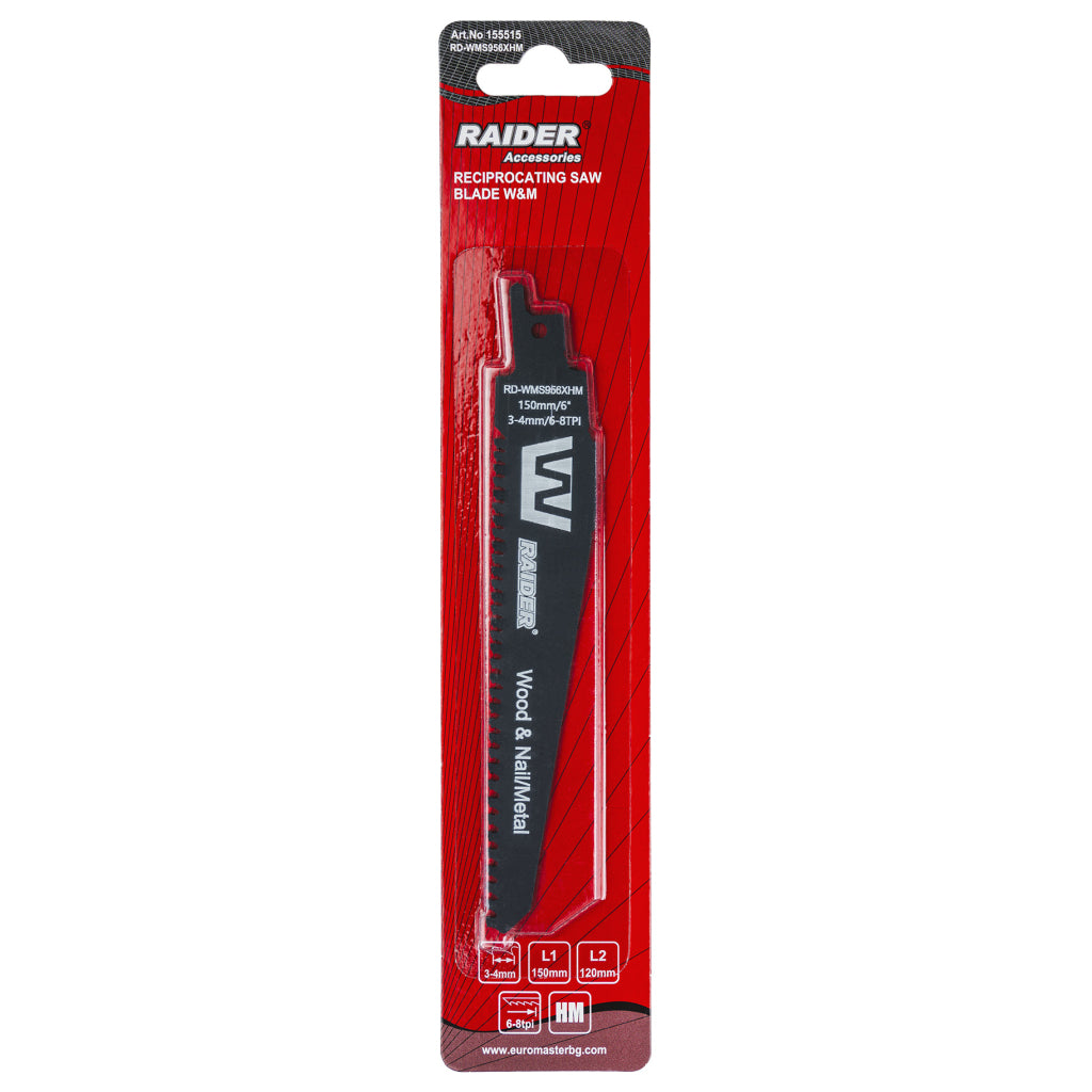 RAIDER Lama fierastrau sabie W&N 150mm 3-4mm 6-8TPI RD-WMS956XHM Cuțitul W&M RD-WMS956XHM este proiectat pentru tăierea eficientă a metalului și lemnului Cu o lungime de 150 mm, asigură