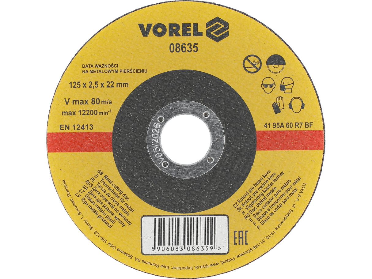 DISC TAIERE METAL VOREL 08635 125X2,5X22MM DISC ABRAZIV DEBITAT METALE 125X2,5X22