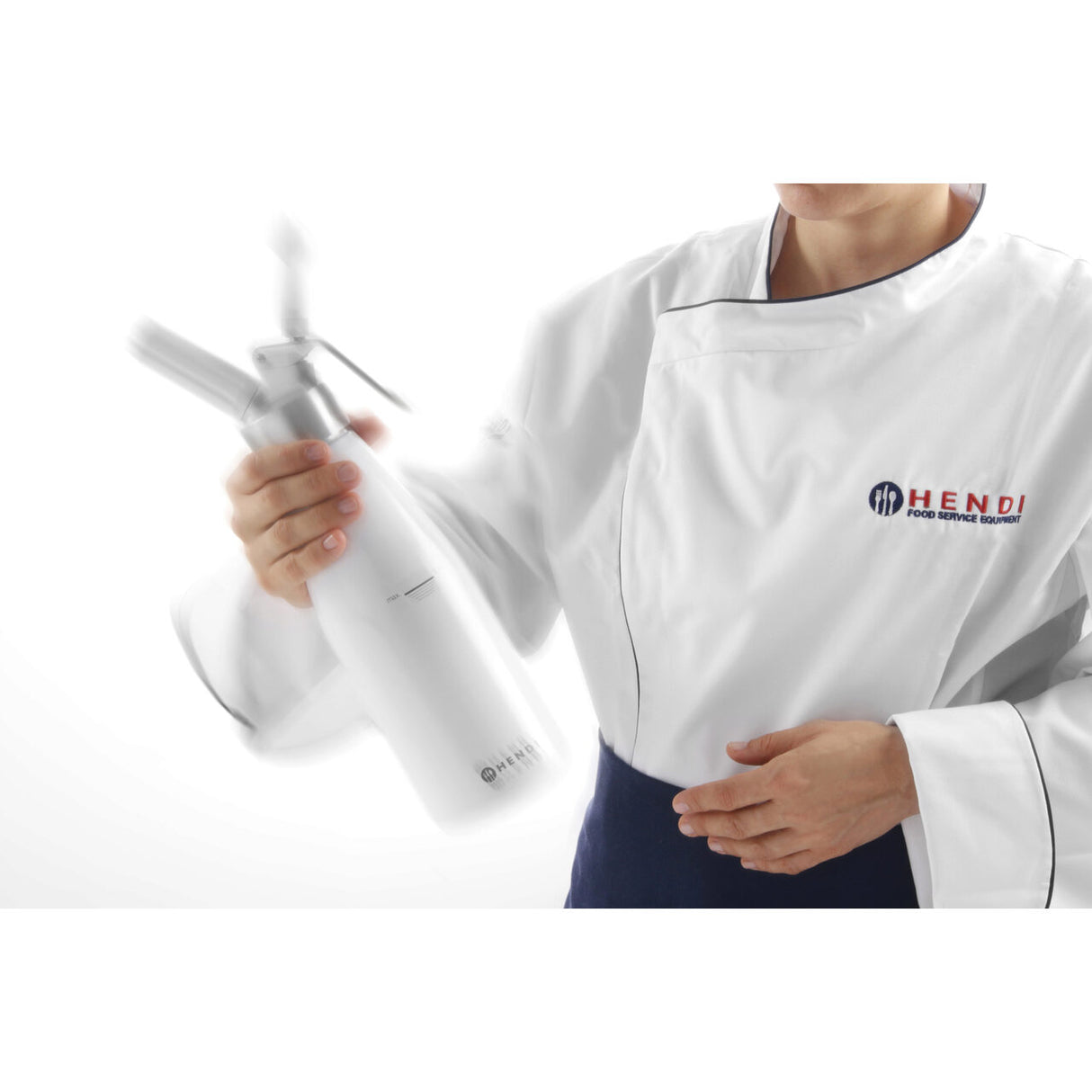 Aparat / sifon frisca Kitchen Line, Hendi, capacitate 0.95 lt, diam 9.5 x (H) 32 cm, incluse 3 duze polipropilena si perie curatare