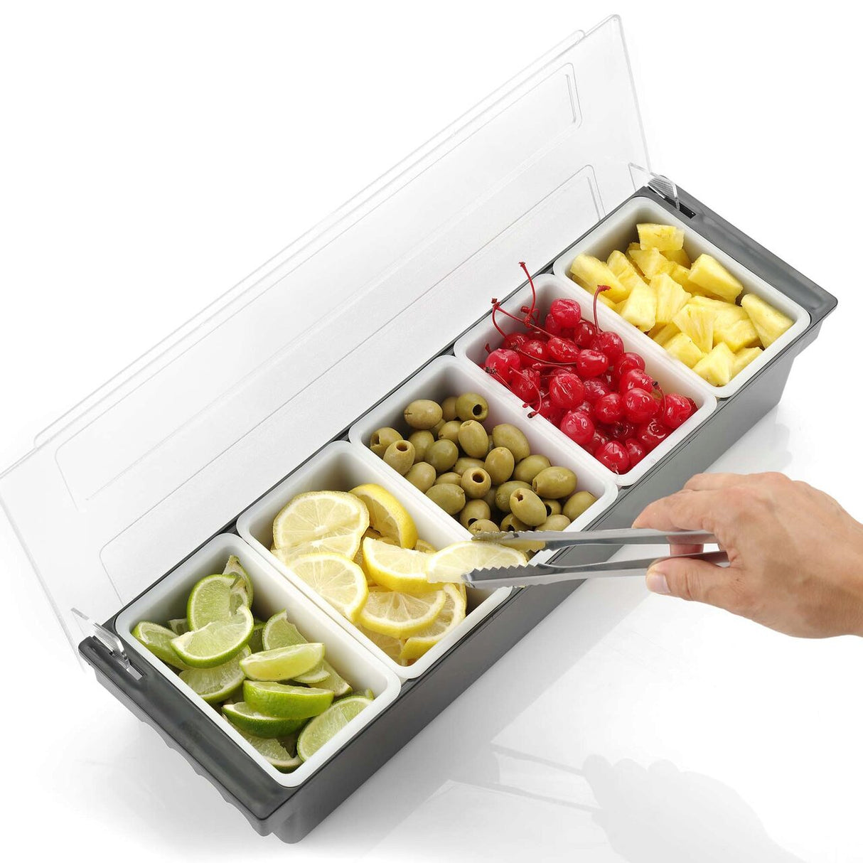 Cutie ingrediente bar / pizza, 5 compartimente, cu capac, 495x160x(H)100 mm, Hendi, plastic ABS