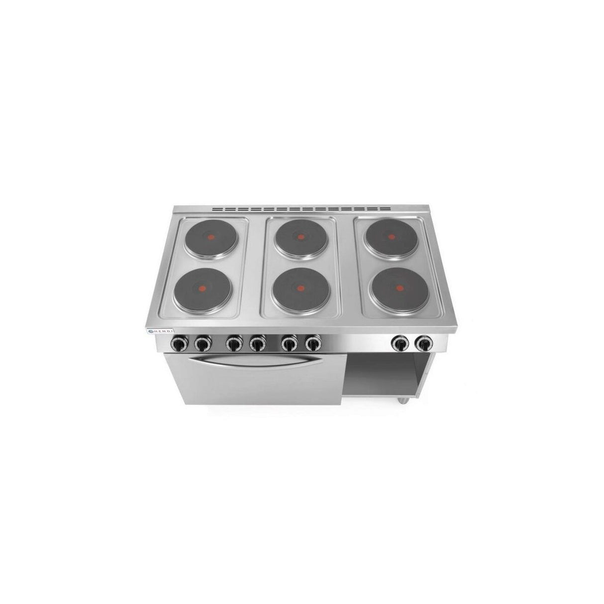 Aragaz electric Hendi Kitchen Line cu 6 plite si cuptor convectie 18.6W GN1/1, Inox, 1200x700x (H) 900 mm