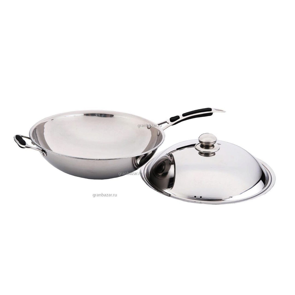 Tigaie Wok profesionala, cu capac, 360x inaltime 180 mm, inox, Hendi, potrivit si pt inductie