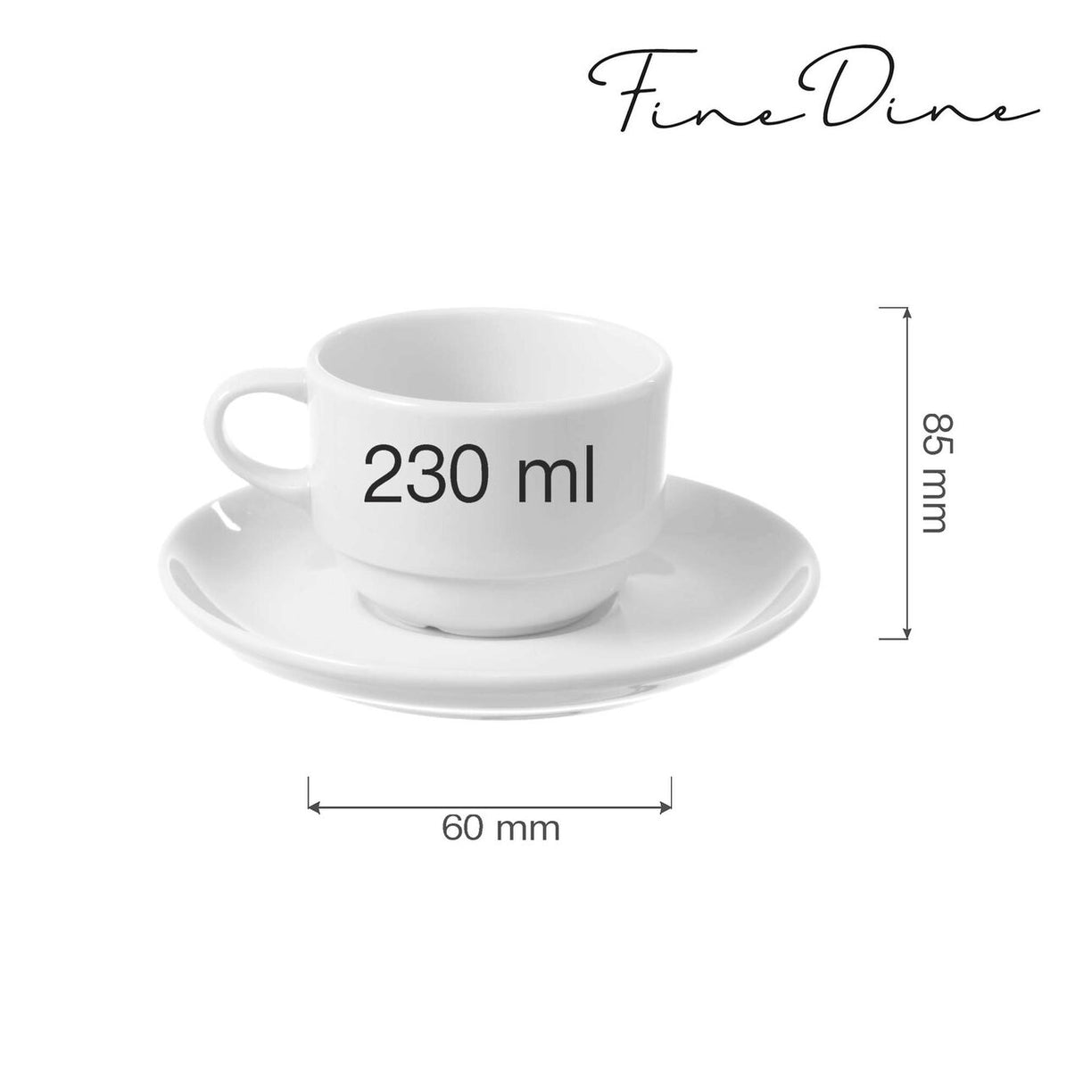 Ceasca cu farfuriuta Bianco 230 ml portelan alb, , Fine Dine