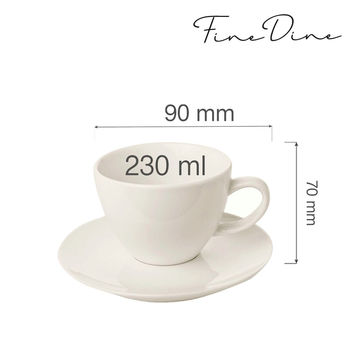 Ceașcă elegantă cu farfurioară pentru ceai și cafea Fine DIne, Crema 230 ml