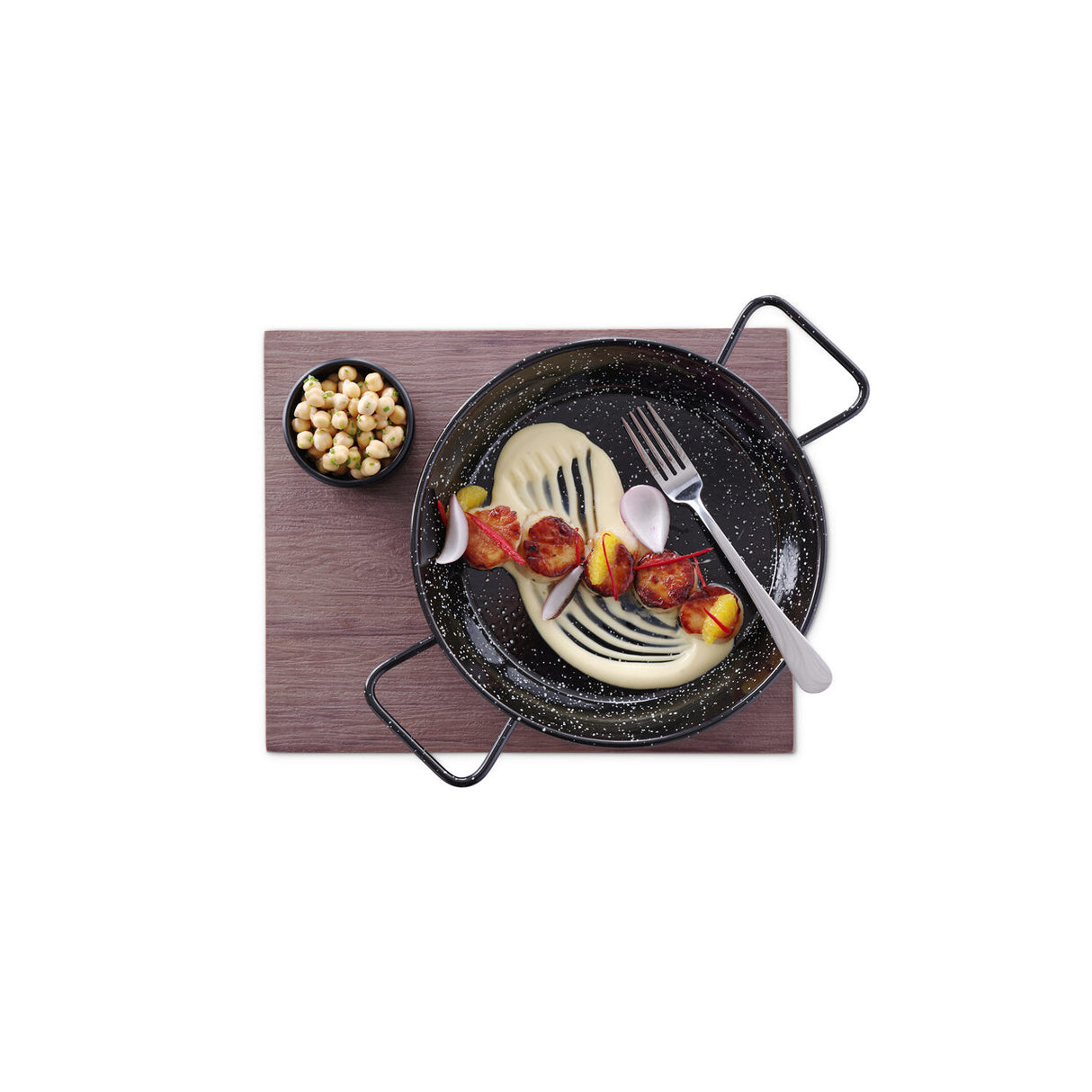 Tigaie paella cu 2 manere, otel emailat, 20 cm diametru x 3,6 cm inaltime , Hendi, potrivita si pentru servire