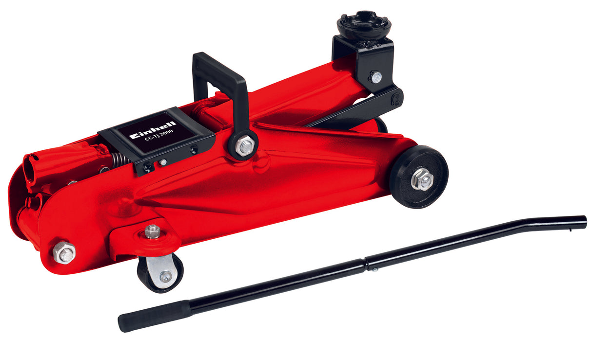 Cric hidraulic Einhell CC-TJ 2000, capacitate de ridicare 2t, inaltime maxima de ridicare 33cm, tija de ridicare detasabila, supapa de siguranta, roti rezistente, maner de transport