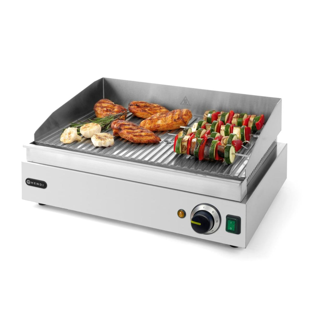 Gratar electric HENDI Profi Line suprafata integrala striata, 550x380x(H)240 mm, inox, potrivit si pentru uz profesional