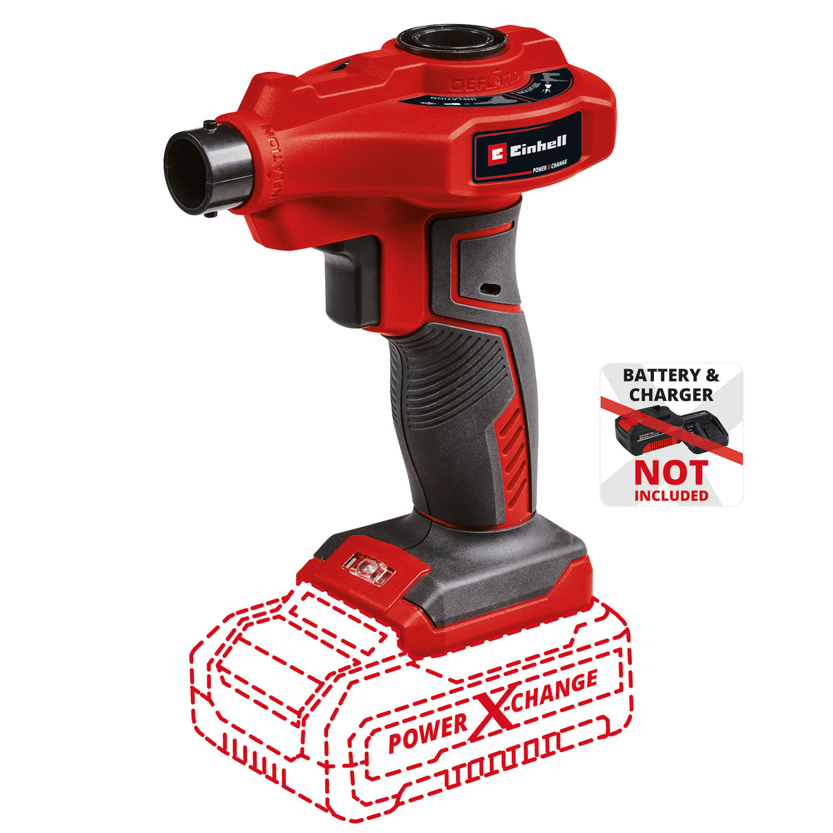 Einhell CE-AP 150 Li-Solo Power X-Change akkus légpumpa, Li-ion, 18 V, légáramlás 670 l/perc, üzemi nyomás 0,05 bar, akkumulátor és töltő nélkül szállítva