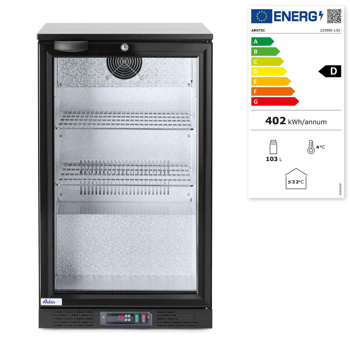 Vitrina frigorifica de prezentare interval temp. 2/10 C, 150 W, corp inox, ARKTIC by Hendi, 500x500x(H)900 mm 103 Litri, Clasa energetica D