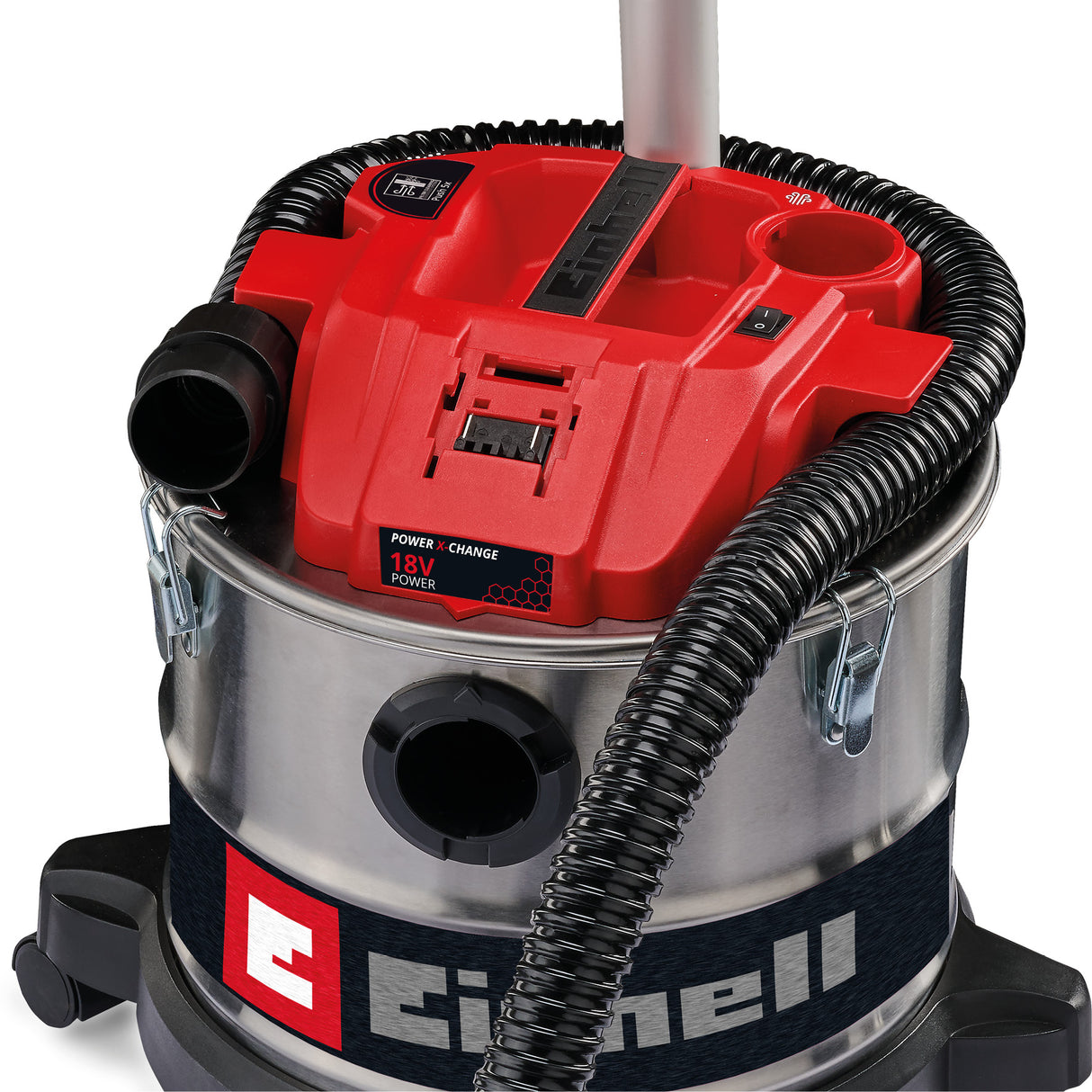 Einhell TE-AV 18/15 Li C-Solo Power X-Change akkumulátoros hamuporszívó, 18 V, szívóteljesítmény 100 mbar, 15 literes gyűjtőtartály, szűrőtisztító rendszer, fúvócsatlakozás, akkumulátor nélkül