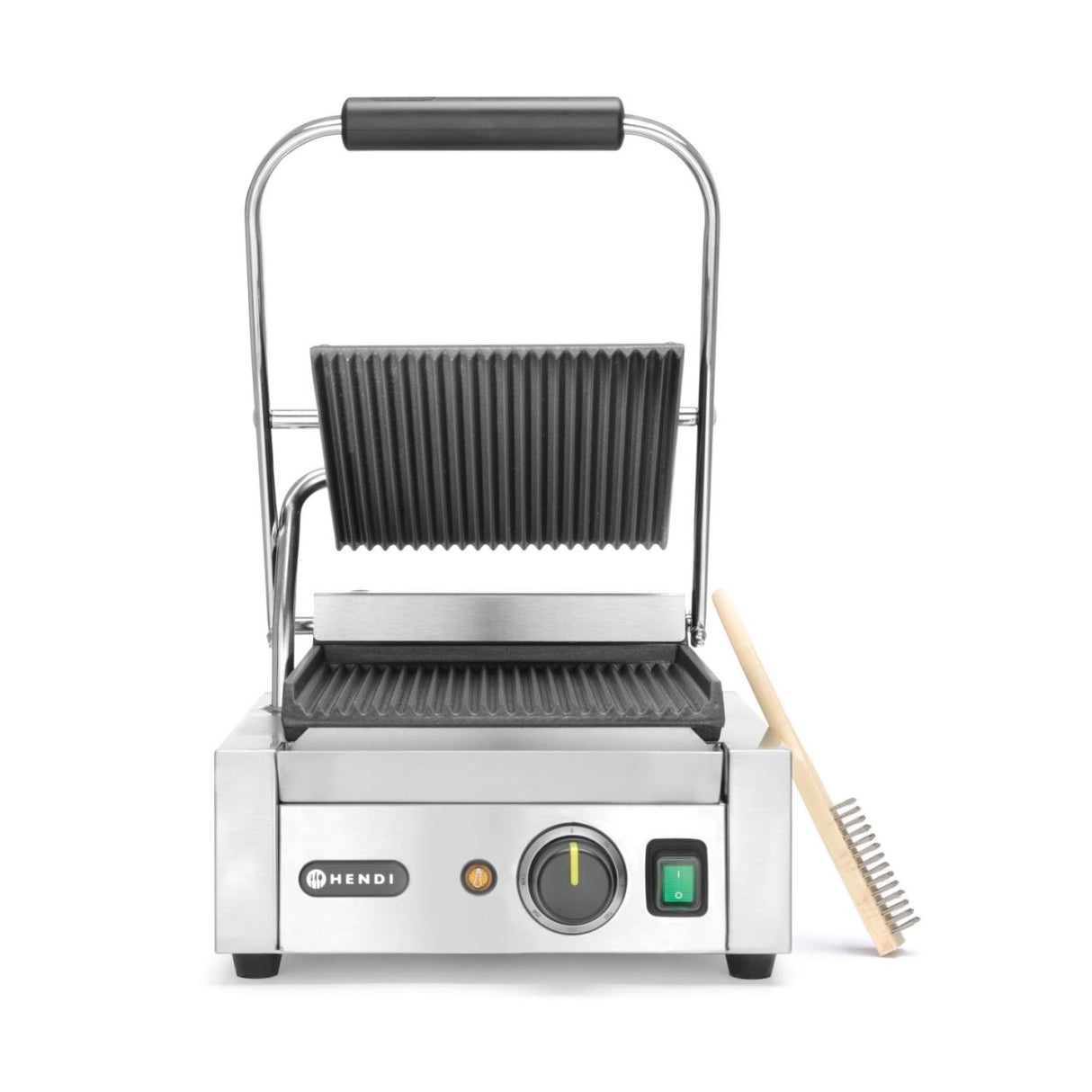 Contact grill, suprafete striate din fonta cu invelis ceramic, 1800 W, corp inox, Hendi, potrvit si pentru uz profesional