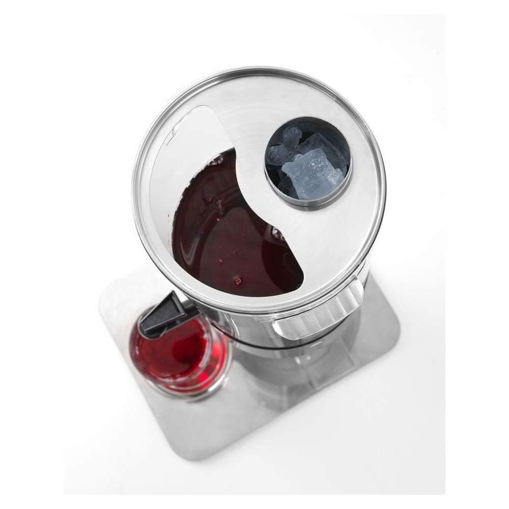 Dispenser profesional pentru suc 5 litri, sistem racire cu cuburi gheata, corp inox, cuva policarbonat, robinet anti-picurare, Hendi, 28x22x(H)51 cm