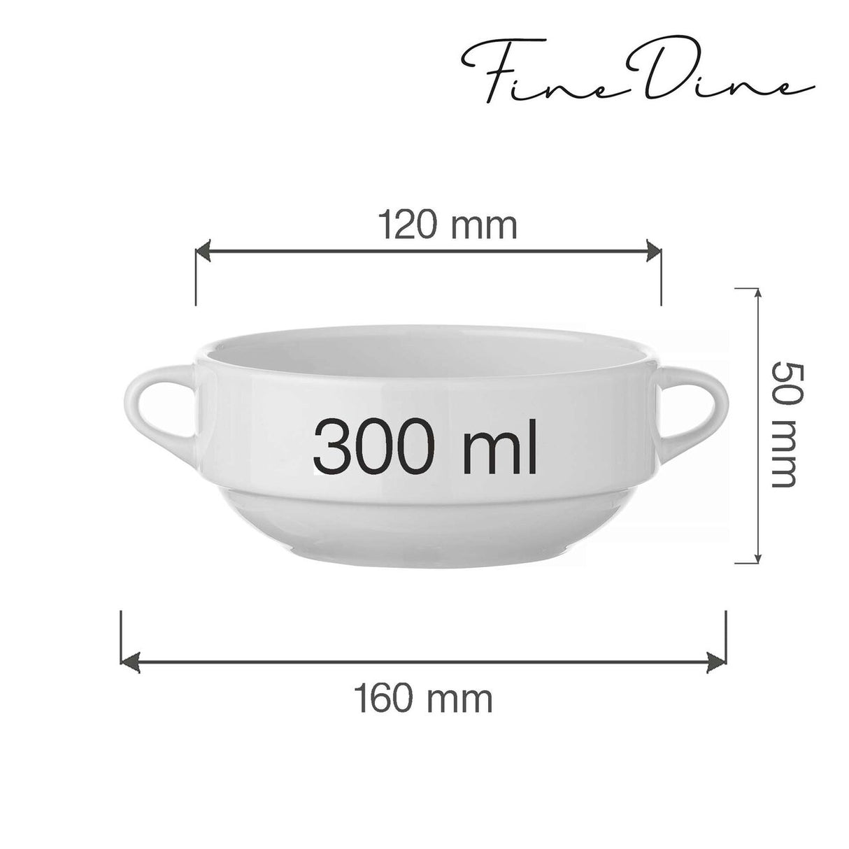 Bol supa cu manere laterale Bianco 300 ml, Fine Dine