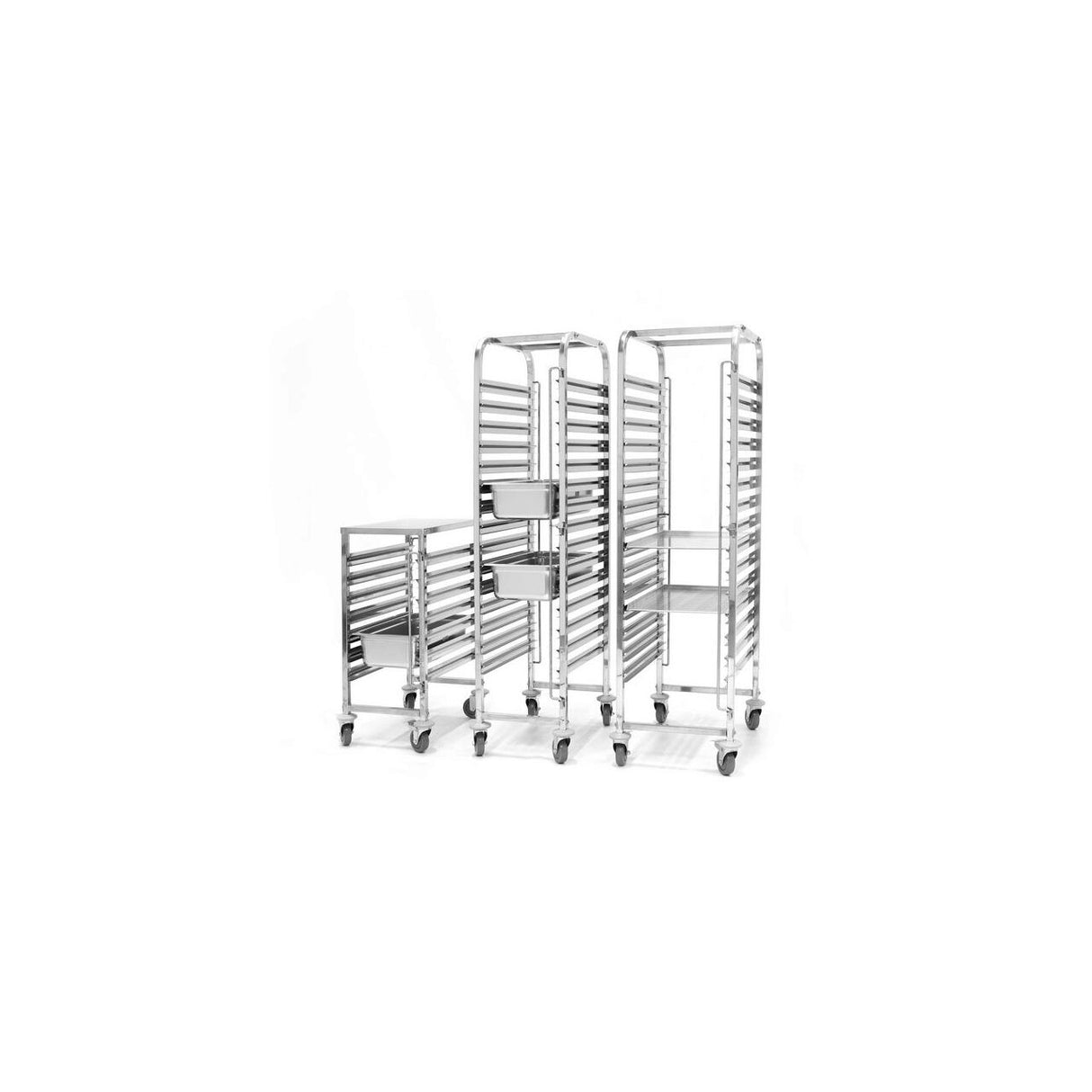 Carucior pentru debarasare tavi, cu roti, capacitate dubla 2 x 15 tavi GN 1/1 (530x325 mm), Hendi, compact, din inox, 798x610x(H)1710mm