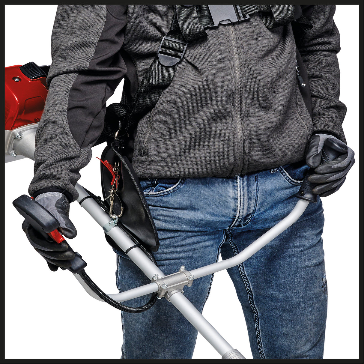 Einhell GC-BC 25/1 I AS benzinmotoros bozótvágó (0,6 kW, 2 ütemű motor alacsony rezgéssel, kerékpár fogantyú, osztott tengely, 3 fogú penge + dupla damilos orsó, gyorsindító rendszer)