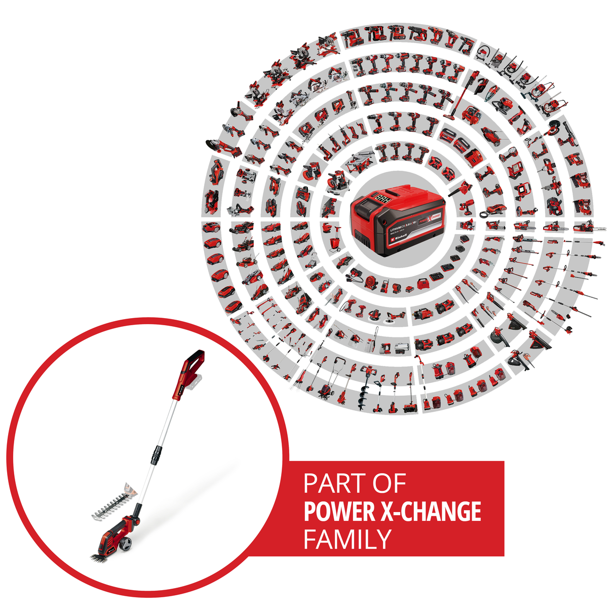 Einhell GE-CG 18/100 Li T-Solo Power X-Change akkus fű- és bokorvágó olló (Li-ion, 18 V, teleszkópos nyél, fűvágó penge szélessége 100 mm, bokorvágó penge 200 mm, akkumulátor és töltő nélkül