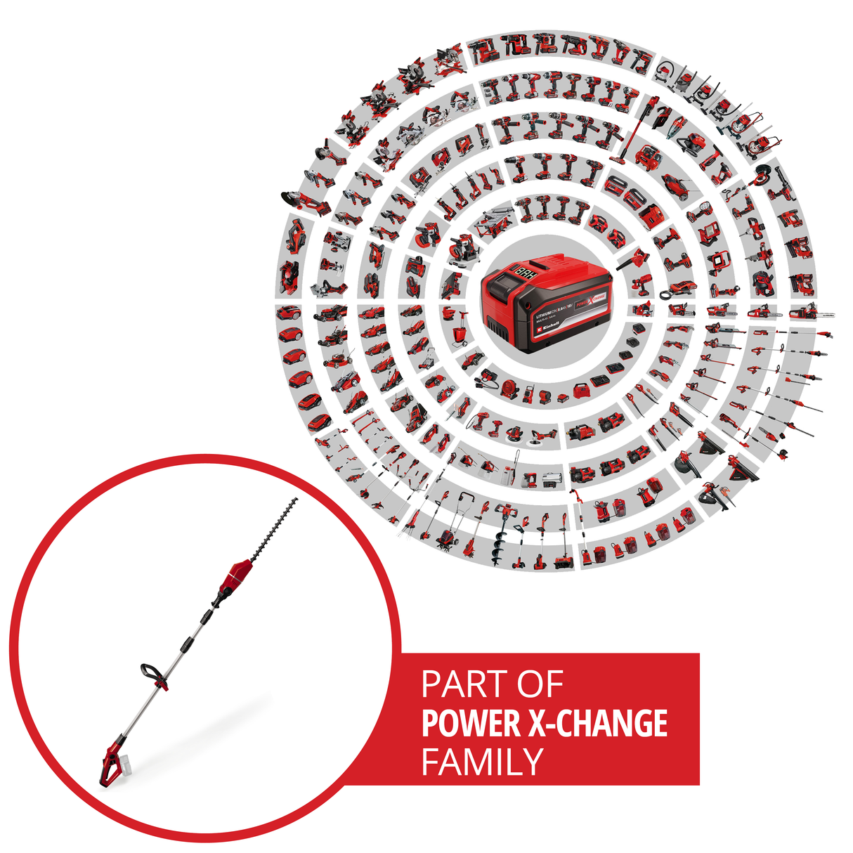 Einhell GE-HH 18/45 Li T-Solo Power X-Change akkus teleszkópos sövényvágó, Li-ion, 18 V, 45 cm-es késhossz, gyémántcsiszolt acélpenge, akkumulátor és töltő nélkül