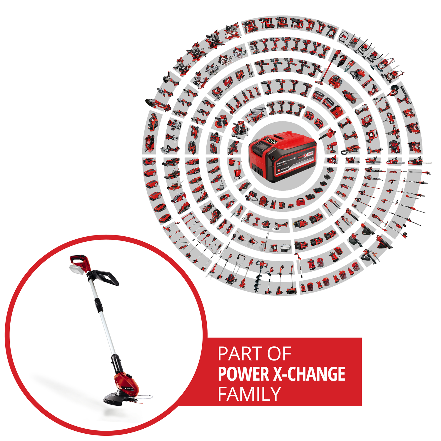 Trimmer de tuns iarba/gazon pe acumulator Einhell Power X-Change GE-CT 18 Li Solo (Li-Ion, 18V, 8500 rpm, cap motor rotativ si inclinabil, Flowerguard, fara acumulator si incarcator