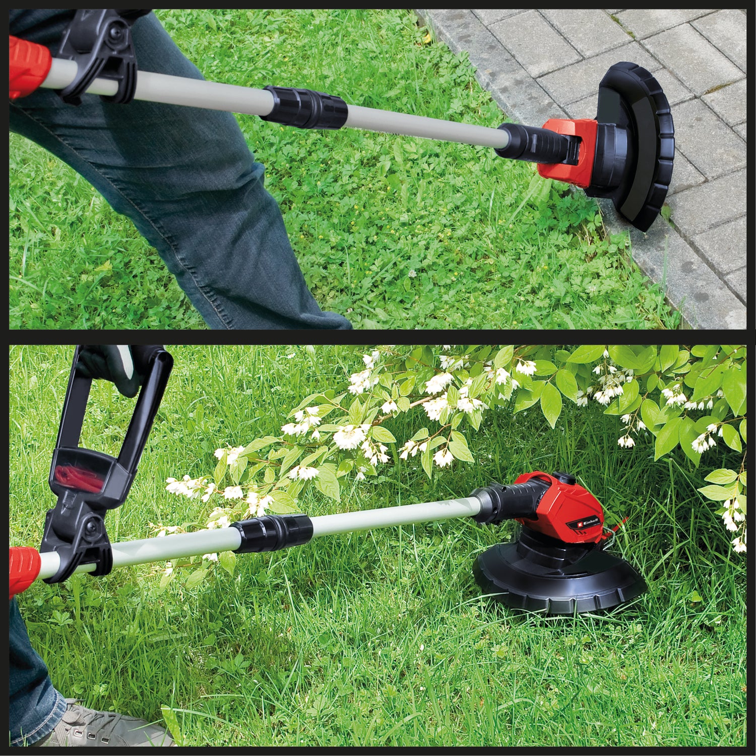 Trimmer de tuns iarba/gazon pe acumulator Einhell GE-CT 18 Li (1x 2,5 Ah Power X-Change (18 V, cap motor rotativ + inclinabil, Flowerguard, incl. 20 de lame din plastic, incl. acumulator de 2,5 Ah + incarcator