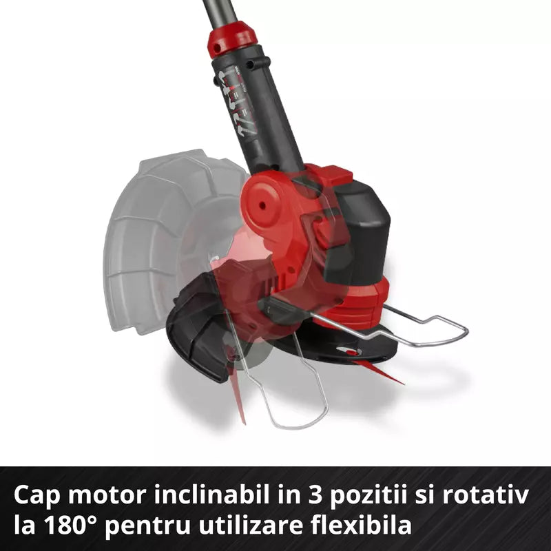 Trimmer pe acumulator Einhell GE-CT 18/25-1 Li-Solo Power X-Change, 18 V, latime taiere 25 cm, cap motor rotativ si inclinabil, inclusiv 20 lame plastic de rezerva, 1 bobina fir trimmer, fara baterie - imagine 6