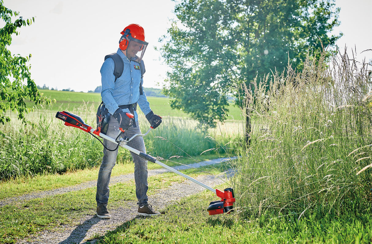 Trimmer de tuns gazon/iarba pe acumulator Einhell AGILLO 18/200 Power X-Change (litiu-ion, 18V, 7.500 rpm, filet cu avans automat/lama cu 3 dinti, motor frontal, maner de bicicleta, fara acumulator sau incarcator