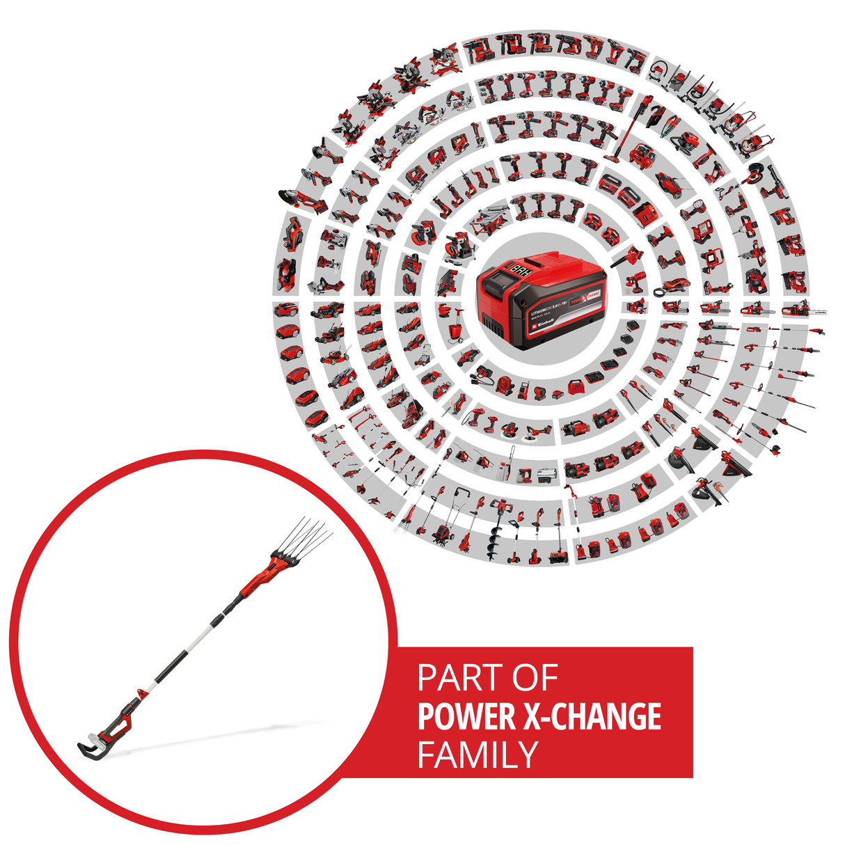 Masina de scuturat de masline/recoltat fructe pe acumulator Einhell GE-FS 18/53 Li-Solo Power X-Change (18 V, latime de lucru 53 cm, lungime totala 310 cm, telescopic, cutite interschimbabile, fara acumulator