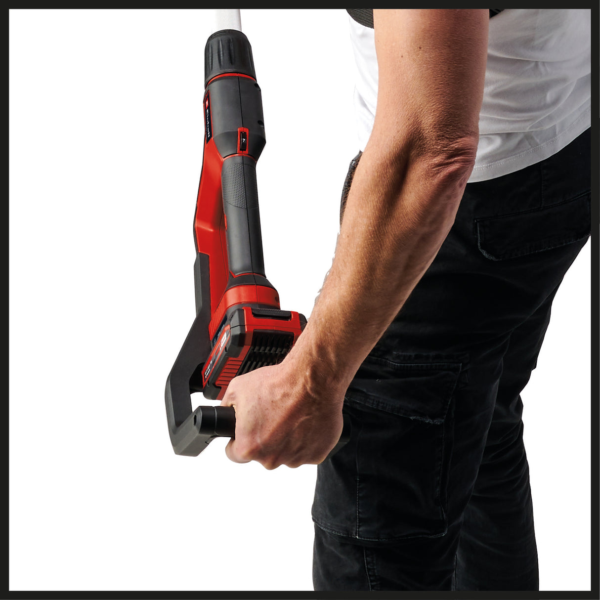 Masina de scuturat de masline/recoltat fructe pe acumulator Einhell GE-FS 18/53 Li-Solo Power X-Change (18 V, latime de lucru 53 cm, lungime totala 310 cm, telescopic, cutite interschimbabile, fara acumulator