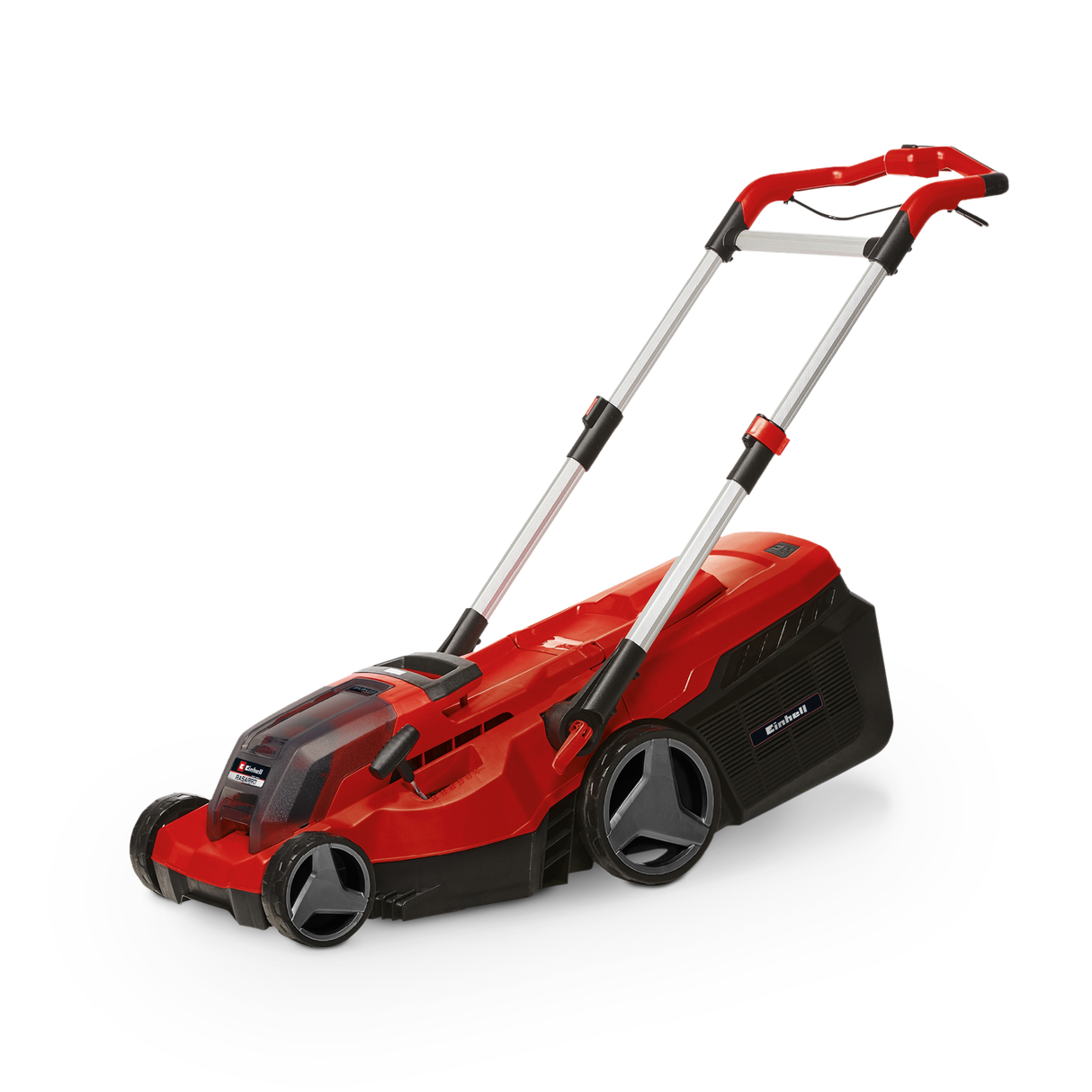 Einhell RASARRO 36/38 akkus fűnyíró (lítium-ion akkumulátor, kefe nélküli motor, központi vágási magasságállítás 6 szinten, 2 db Power X-Change 4.0 Ah akkumulátorral + dupla töltővel, mulcsozó dugóval)