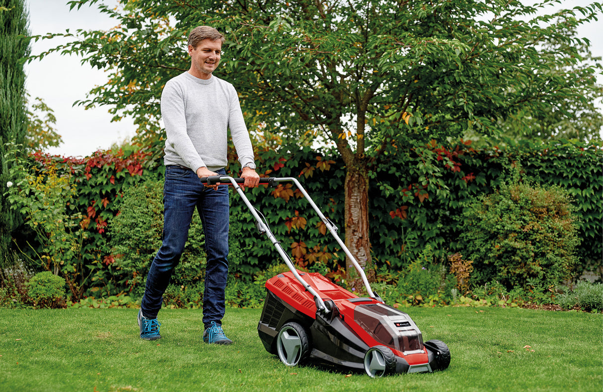 Einhell GE-CM 36/36 Li (PXC) akkus fűnyíró, lítium-ion akkumulátorral, szénkefe nélküli motorral, 6 fokozatú vágási magasságállítással, 2 db 4,0 Ah-s újratölthető akkumulátorral + 2 db töltővel