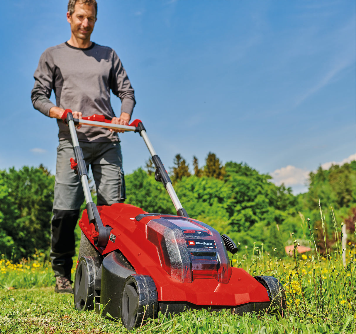 Einhell GP-CM 36/41 Li-Solo Power X-Change akkus fűnyíró (36 V, 41 cm vágási szélesség, akár 500 m², kefe nélküli motor, 50 l-es fűgyűjtő, 25–75 mm vágási magasság, akkumulátor nélkül)