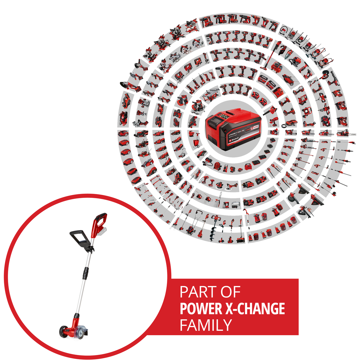 Einhell GC-CC 18 Li Solo Power X-Change akkus fugatisztító (hosszú, állítható teleszkópos nyéllel, pótkefékkel, akkumulátor és töltő nélkül szállítva)
