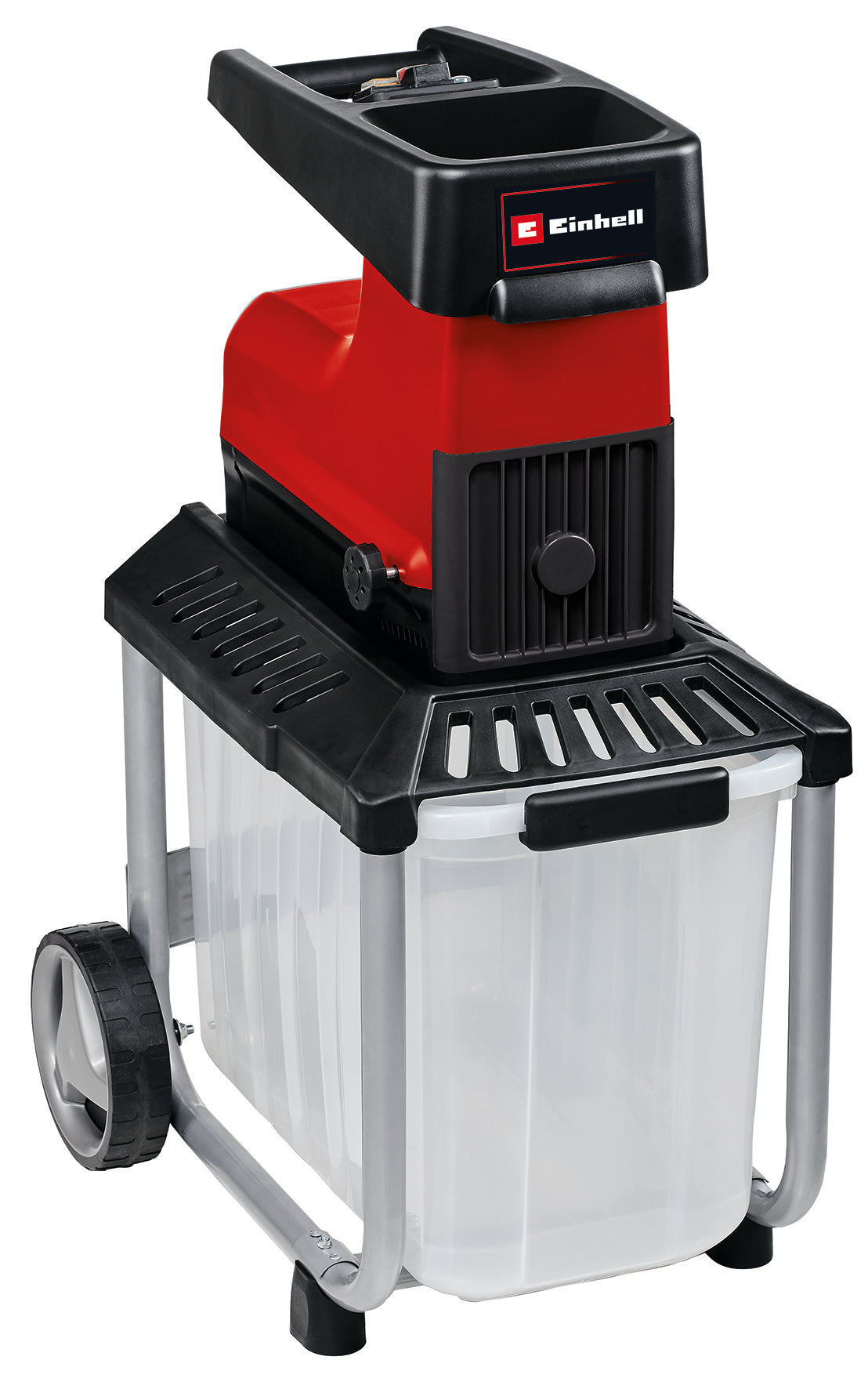 Einhell GC-RS 60 CB csendes elektromos aprító, 2800 W, vágóhenger, nagy tölcsérnyílás, váltókapcsoló, átlátszó gyűjtőtartály, beépített biztonsági kapcsoló
