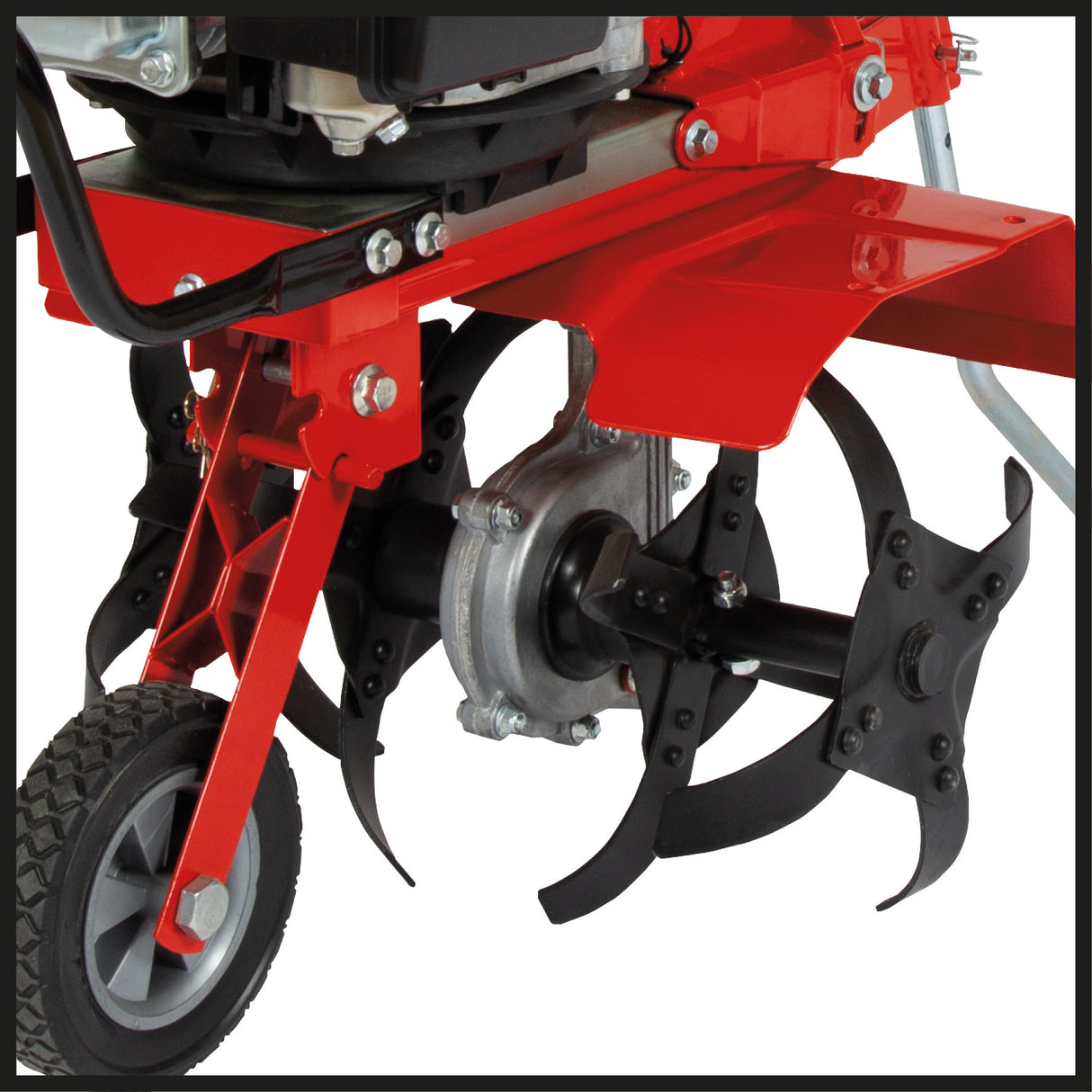 Einhell GC-MT 2236 benzinmotoros talajmaró, 2,2 kW, 2 literes üzemanyagtartály, 4 ütemű egyhengeres OHV motor, állítható magasságú fékpofák és stabil fogantyúk, kultivátorkés-leállító funkció