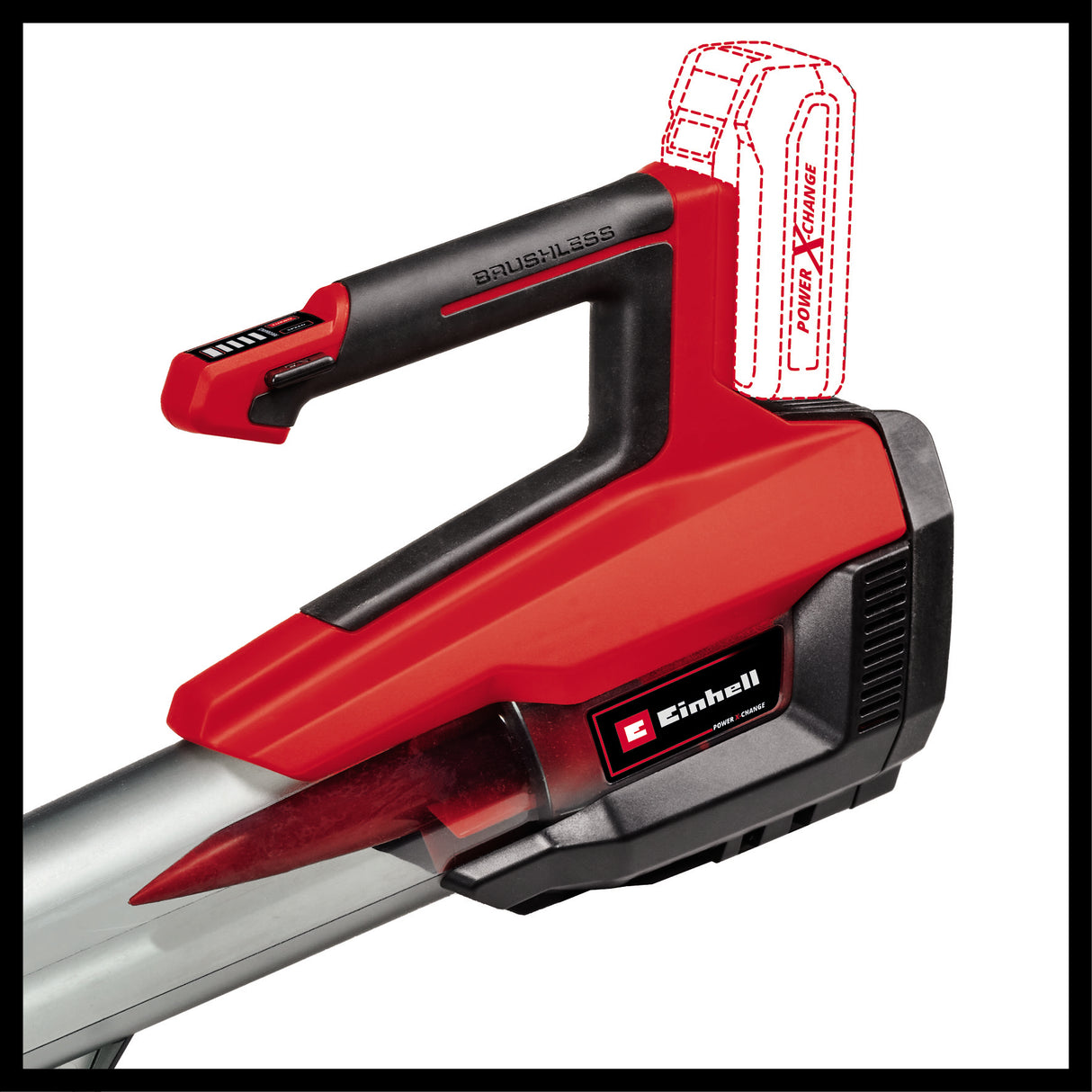 Einhell Professional GP-LB 18/200 Li GK-Solo Power X-Change akkus lombfúvó, Li-ion, 18 V, axiális rotortechnológia, 670 m³/h fúvóteljesítmény, ereszcsatorna-tisztító készlet, akkumulátor és töltő nélkül