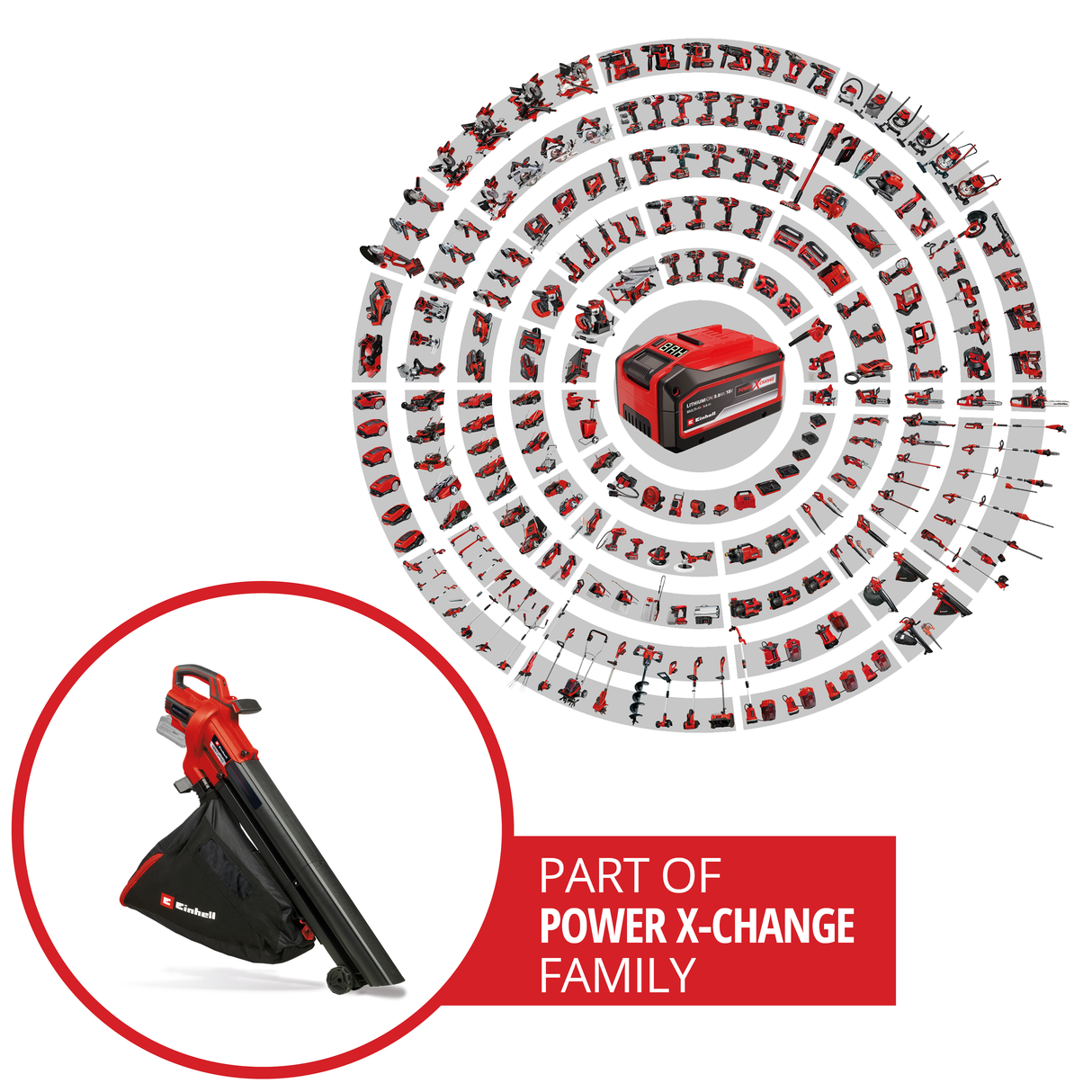 Einhell VENTURRO 18/210 Power X-Change akkus lombfúvó/porszívó (Li-ion, 18 V, szívóteljesítmény 500 m³/h, 45 l-es gyűjtőzsák, fúvófunkció akár 210 km/h, akkumulátor és töltő nélkül)