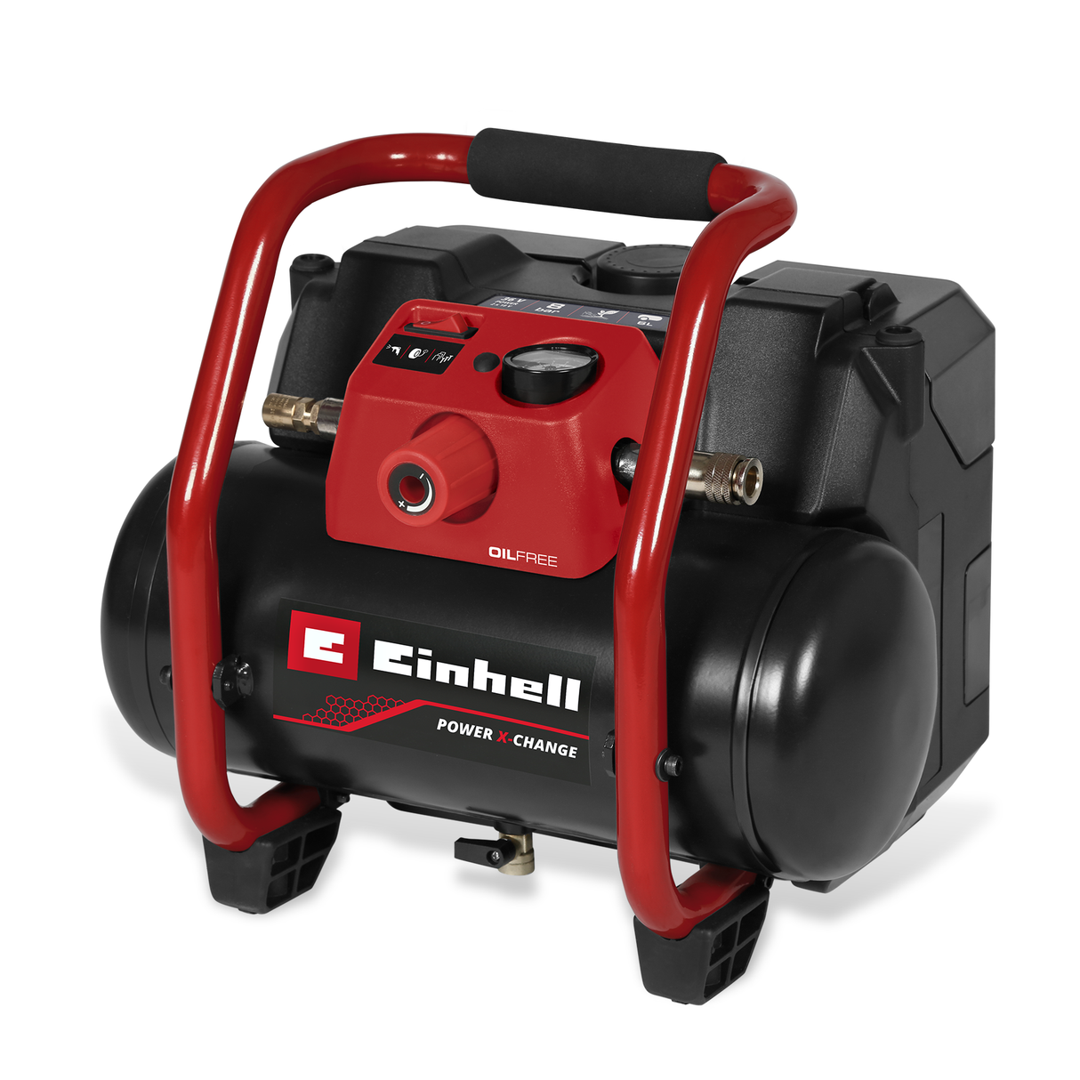 Einhell TE-AC 36/150 Li OF-Solo Power X-Change akkumulátoros kompresszor (36 V, max. 8 bar, 6 literes tartály, 150 l/perc bemeneti kapacitás, nyomásmérő, olajmentes, akkumulátor nélkül)