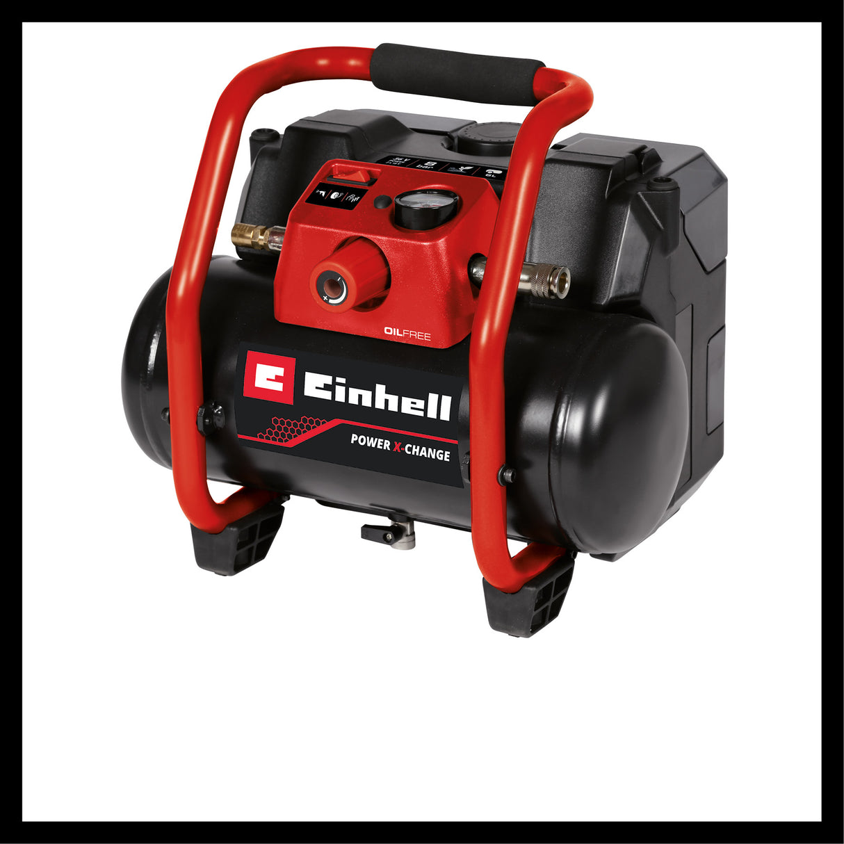 Einhell TE-AC 36/150 Li OF-Solo Power X-Change akkumulátoros kompresszor (36 V, max. 8 bar, 6 literes tartály, 150 l/perc bemeneti kapacitás, nyomásmérő, olajmentes, akkumulátor nélkül)
