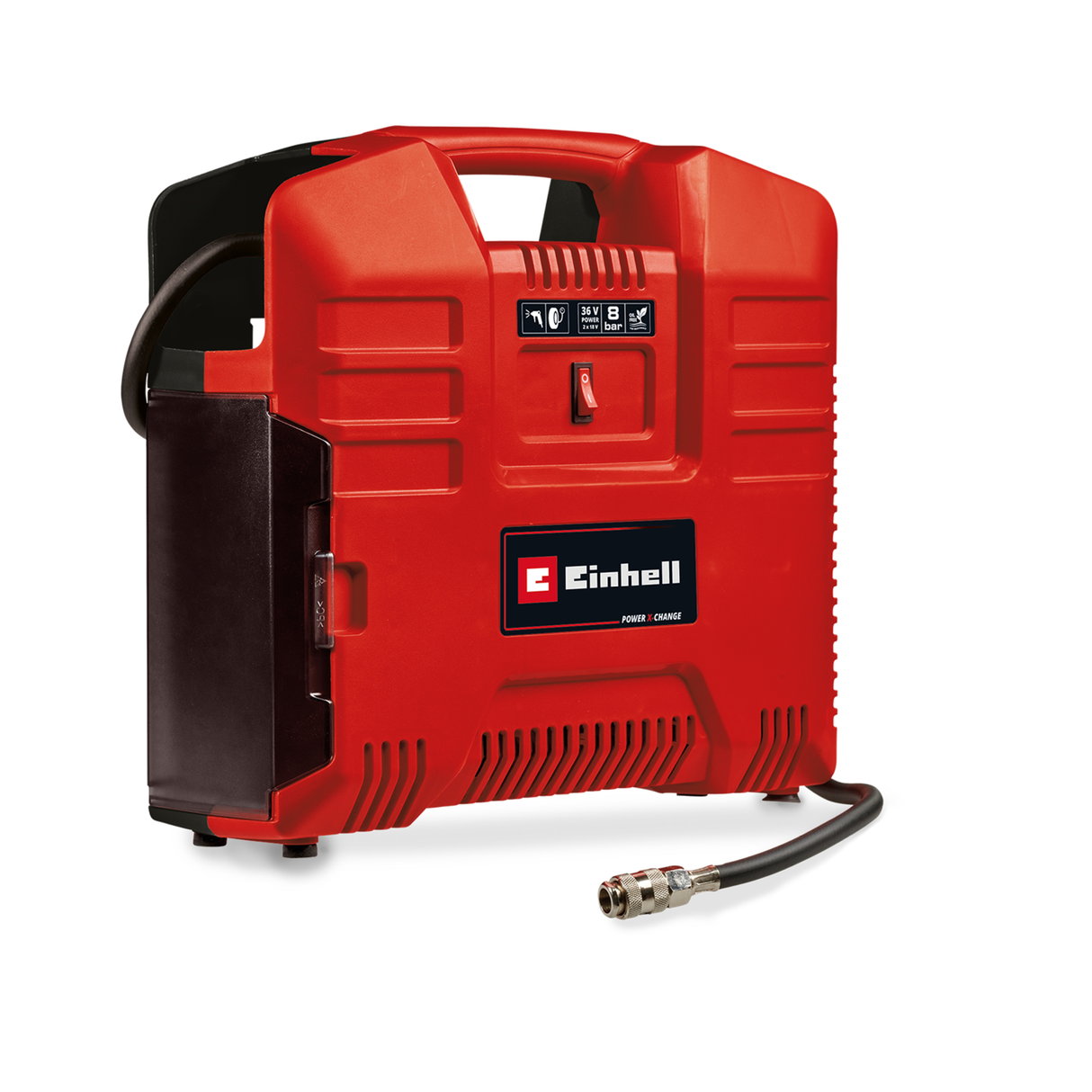 Compresor pe acumulator Einhell TE-AC 36/8 Li OF Set-Solo Power X-Change (36 V, max. 8 bar, fara ulei, capacitate de aspirare 130 l/min, incl. set de 3 adaptoare, fara acumulator sau incarcator
