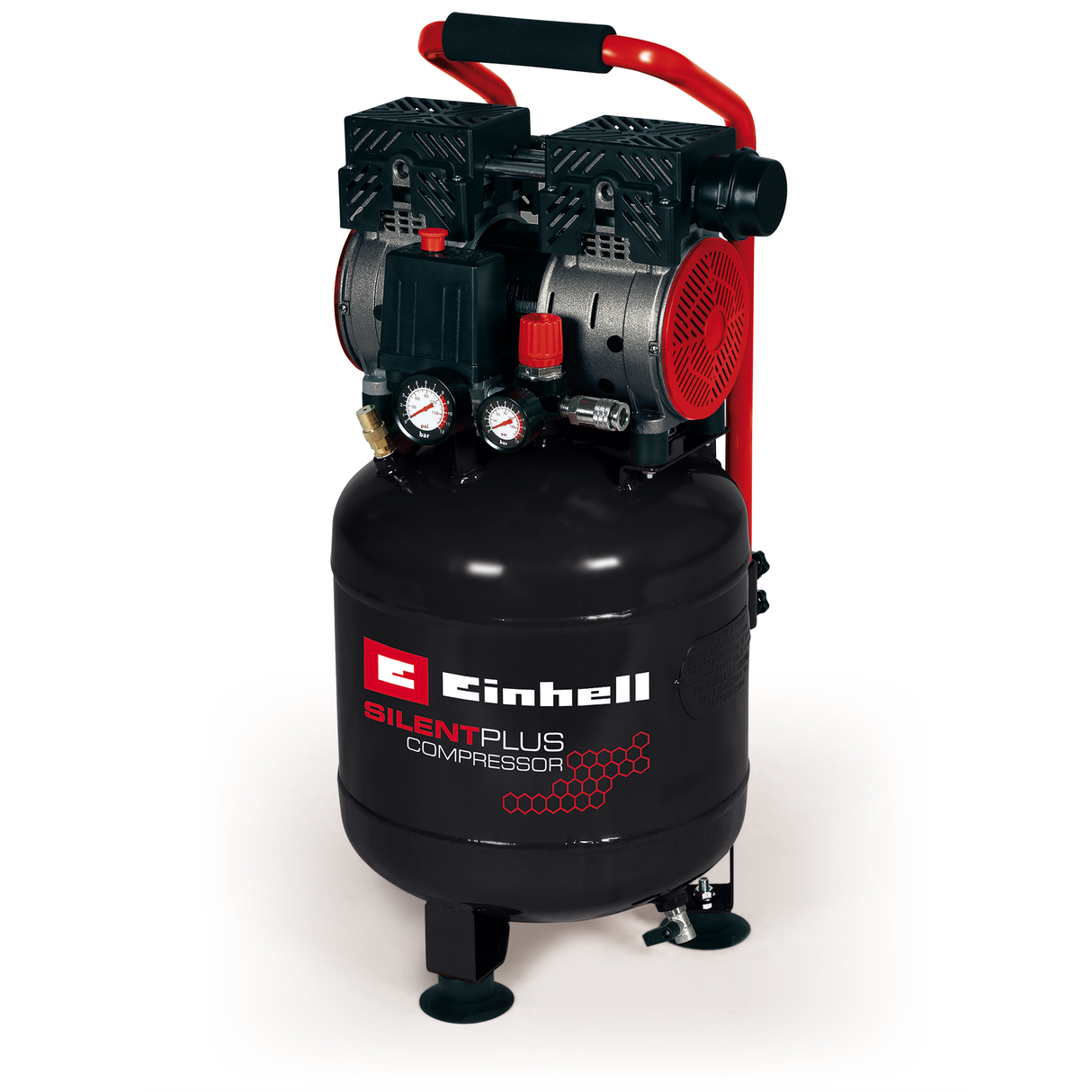Einhell TE-AC 135/24 Silent Plus kompresszor, csendes kompresszor 750 W teljesítménnyel, max. 8 bar nyomással, olaj- és szervizmentes motorral, 24 literes tartállyal, nyomásmérővel és gyorscsatlakozóval, biztonsági szeleppel