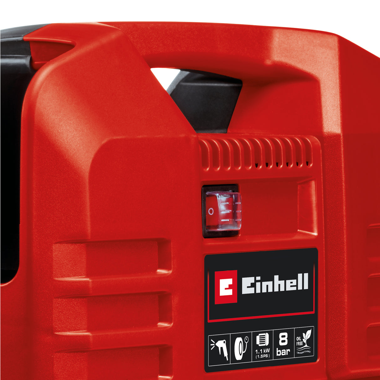 Set compresor Einhell TC-AC 190 OF, 1100 W, max. 8 bar, debit de aspiratie 190 L/min, turatie motor 15000 rpm, furtun de 3 metri, include set adaptor 3 piese, fara ulei
