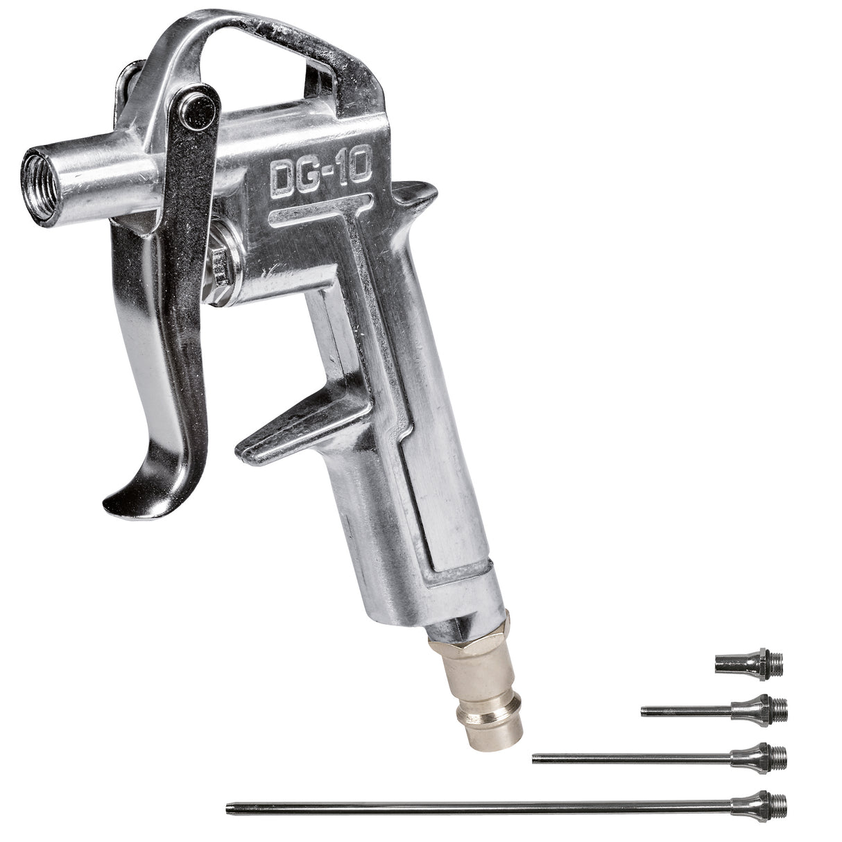 Pistol de suflat original Einhell cu 4 duze (accesorii pentru compresor, set de 5 piese, pentru 2-8 bar, incl. 4 duze: 20, 50, 95 si 220 mm)