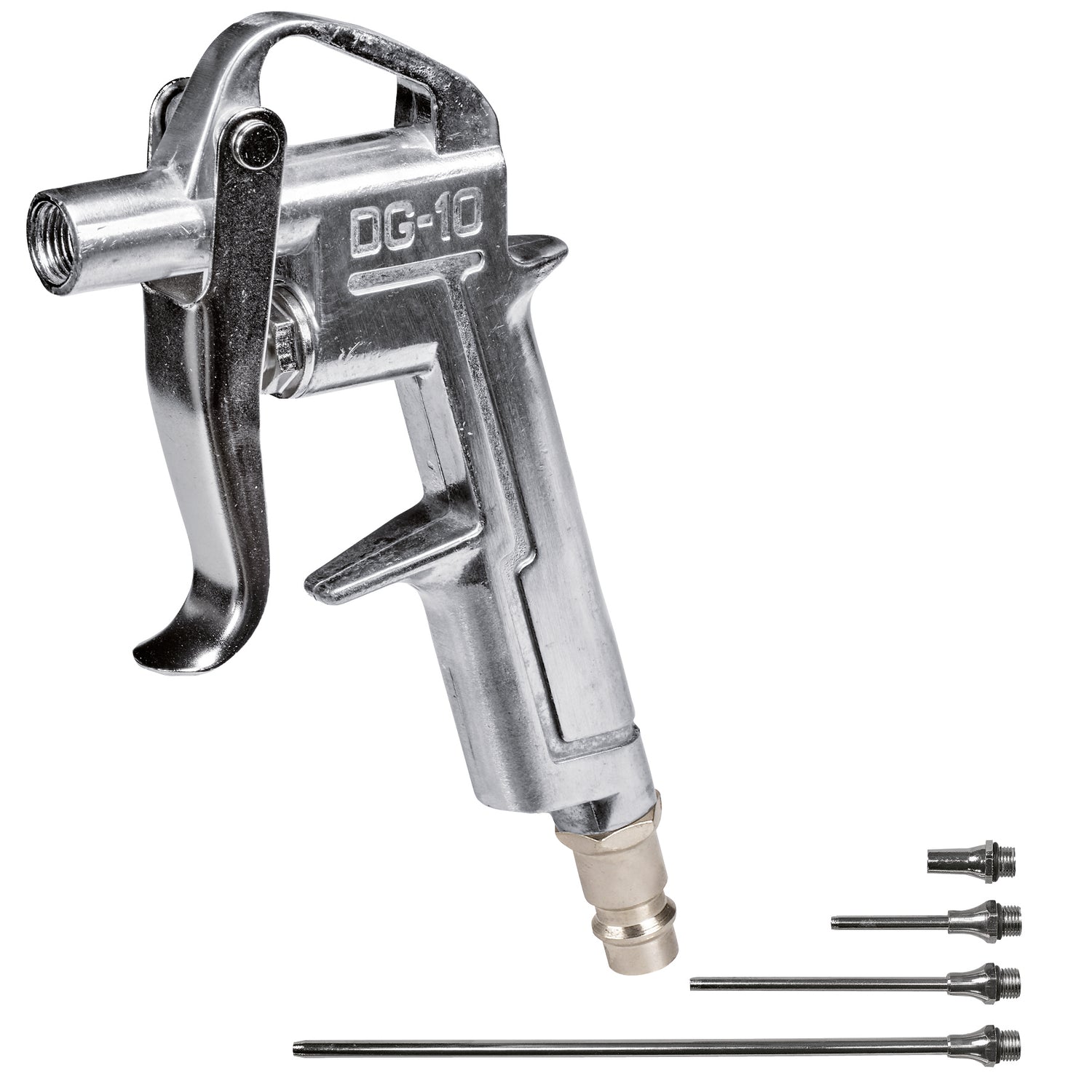 Pistol de suflat original Einhell cu 4 duze (accesorii pentru compresor, set de 5 piese, pentru 2-8 bar, incl. 4 duze: 20, 50, 95 si 220 mm)