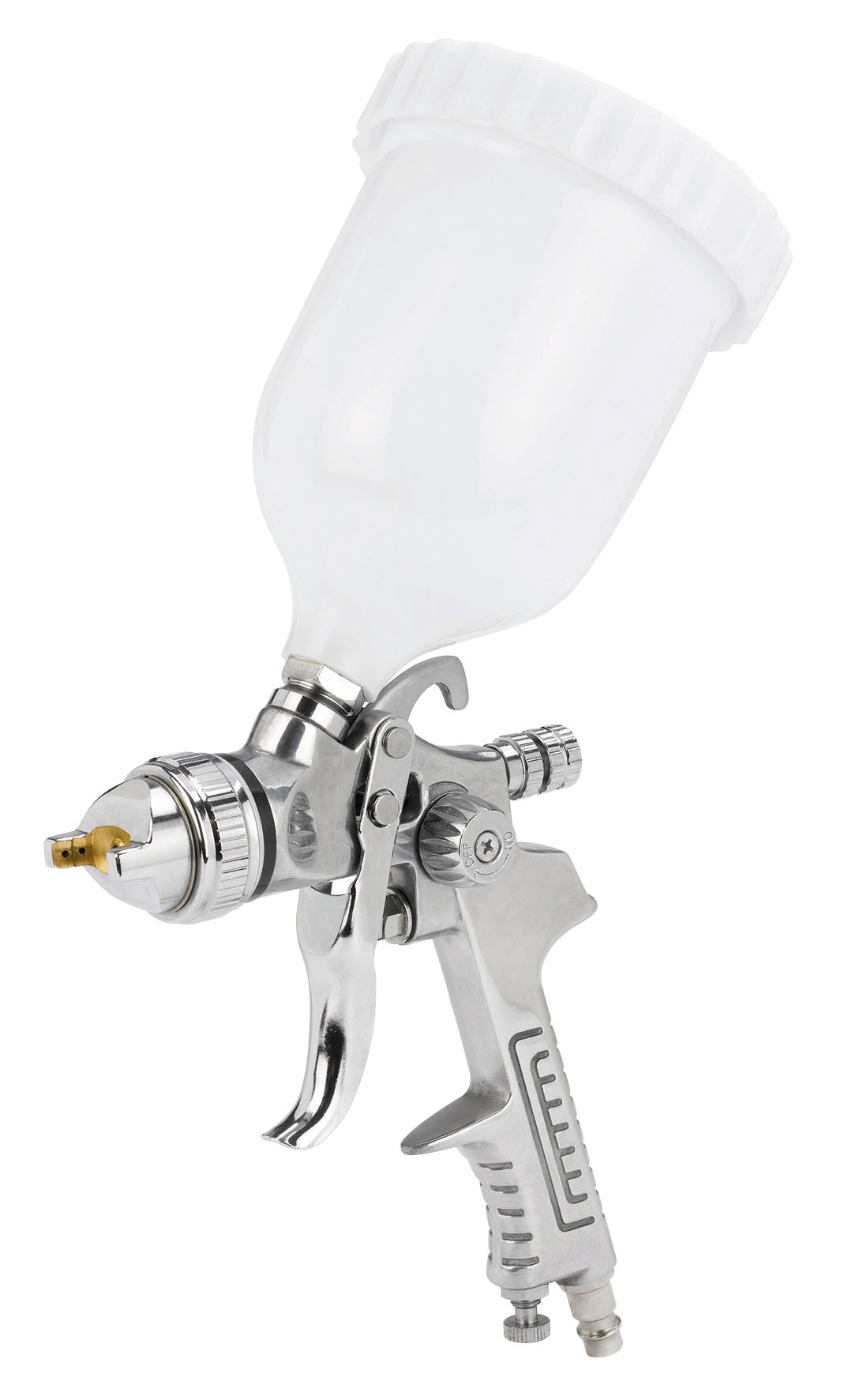Pistol de vopsit profesional original Einhell cu cupa de debit gravitationala, accesorii compresor, cupa de debit de 600 ml, regulator de volum de aer, regulator de cantitate de vopsea, regulator jet punctual/larg