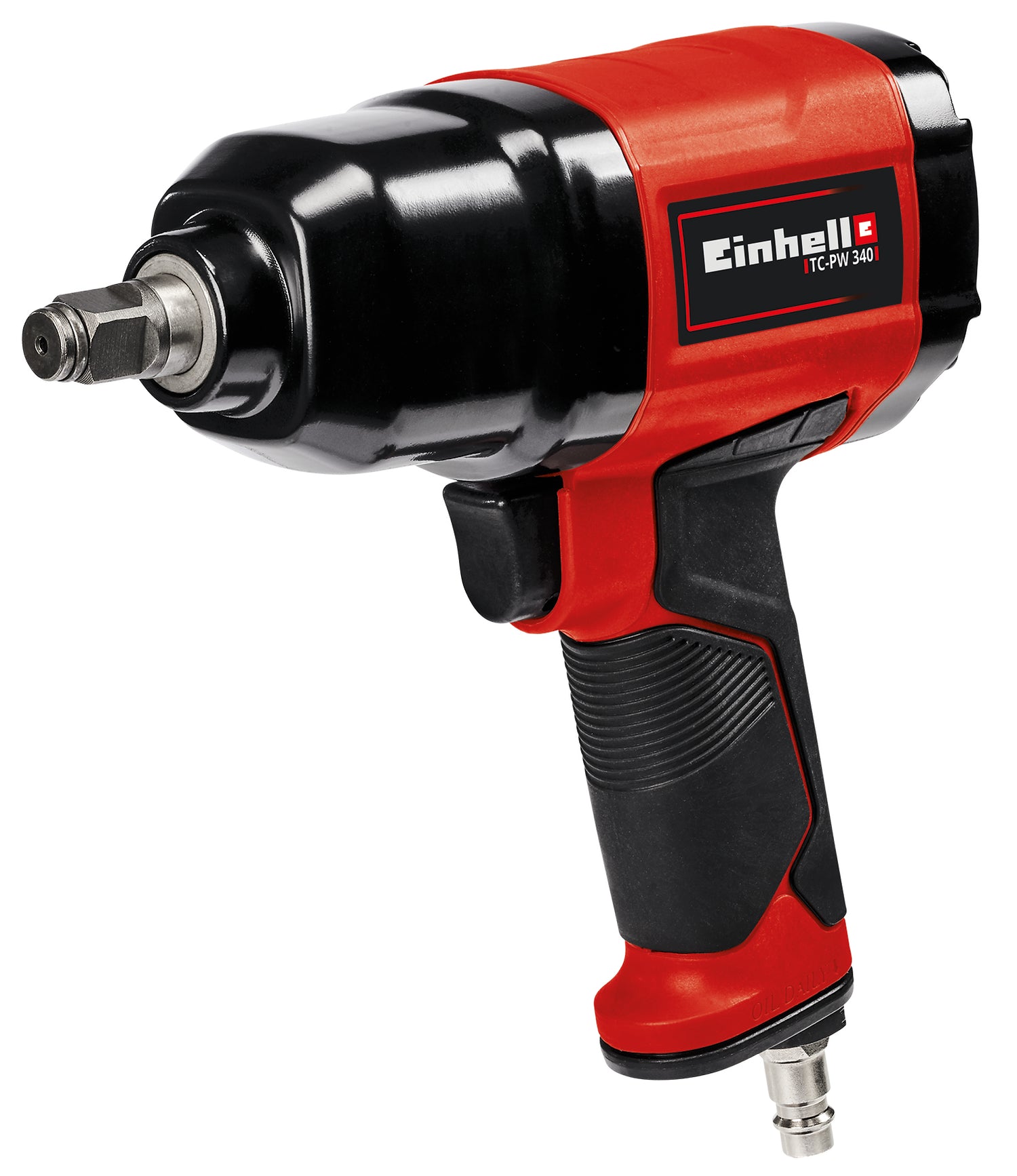 Cheie pneumatica cu impact Einhell TC-PW 340, cuplu maxim 340 Nm, rotatie stanga/dreapta, maner cauciucat, incl. 8 chei tubulare pentru burghiu, recipient de ulei gol, niplu de conectare